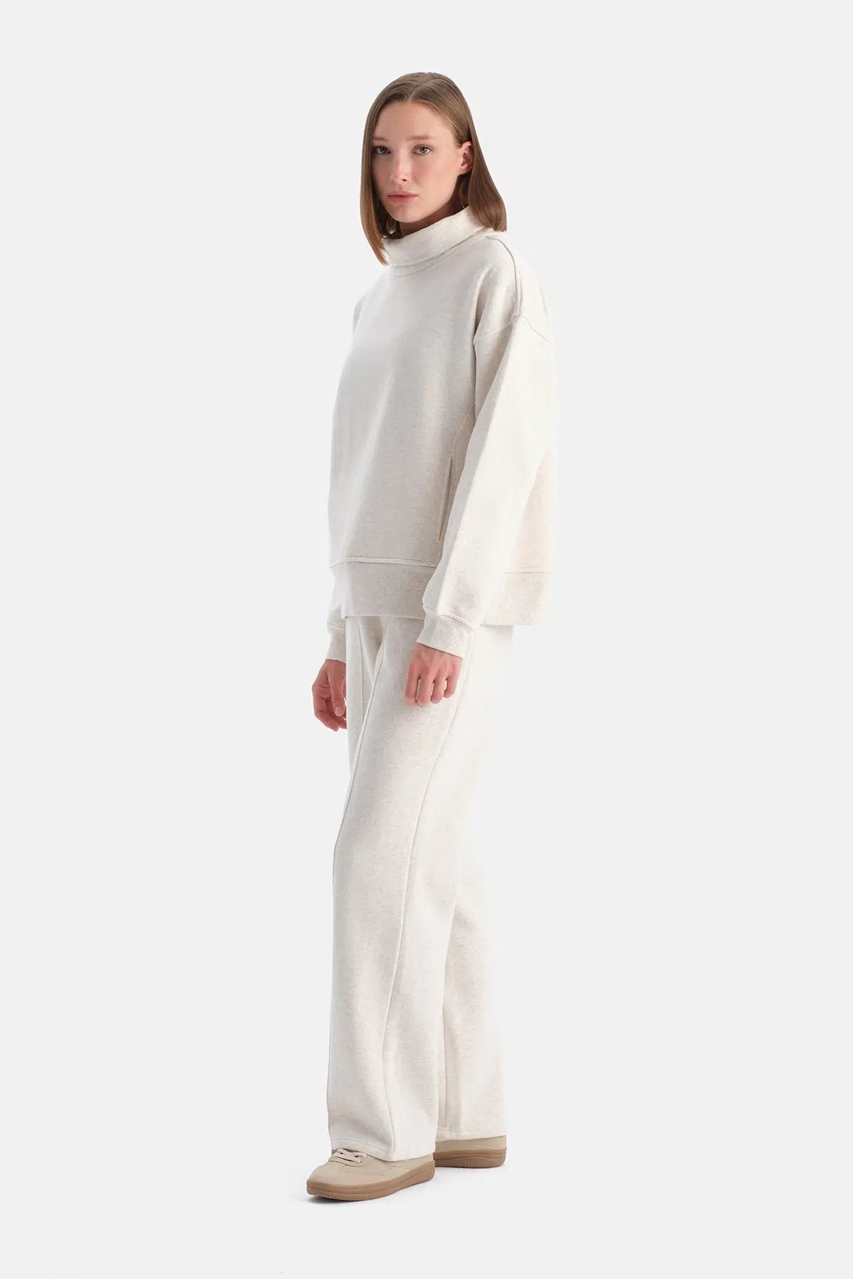 Ekru Melanj Travel Üç İplik Nervürlü Pantolon