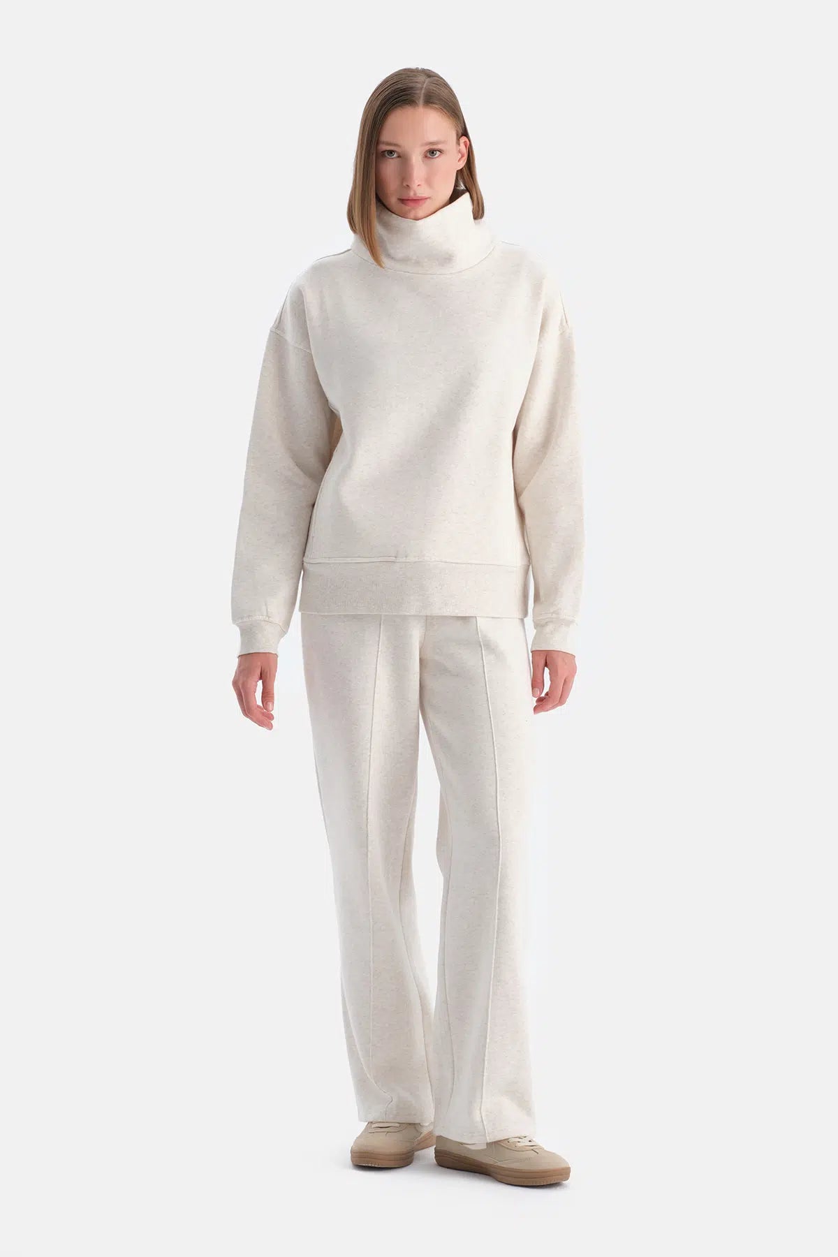 Ekru Melanj Travel Üç İplik Nervürlü Pantolon