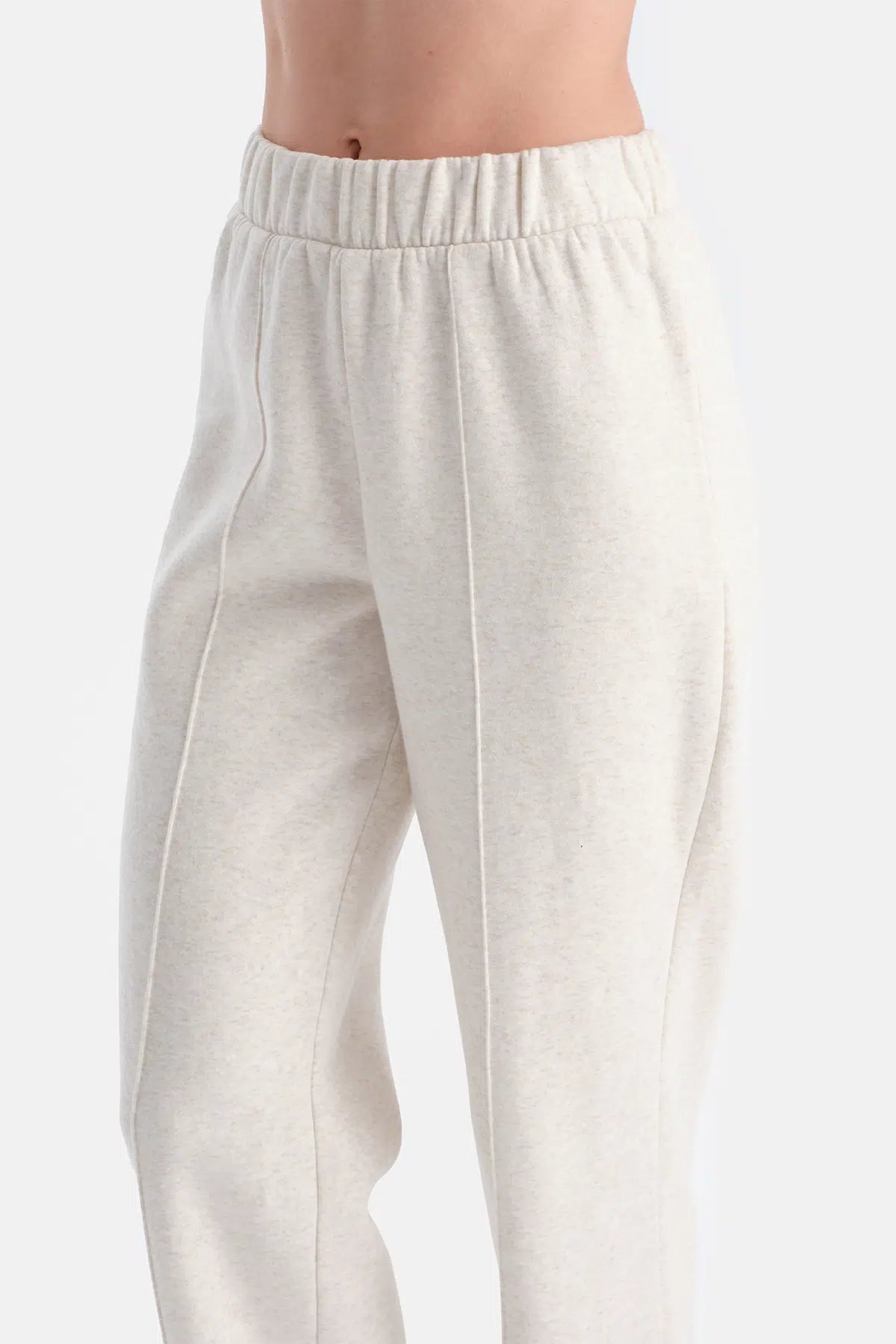 Ekru Melanj Travel Üç İplik Nervürlü Pantolon