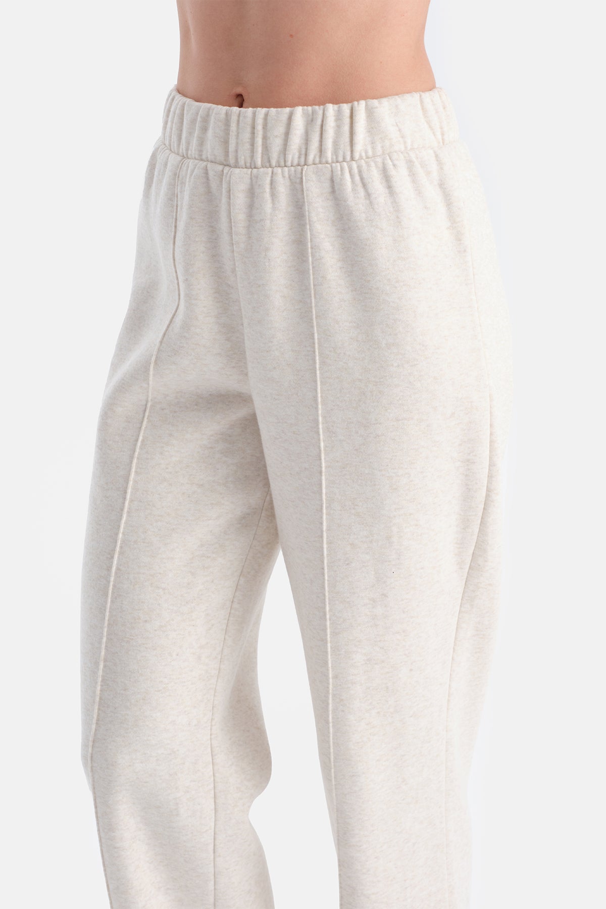 Ekru Melanj Travel Üç İplik Nervürlü Pantolon