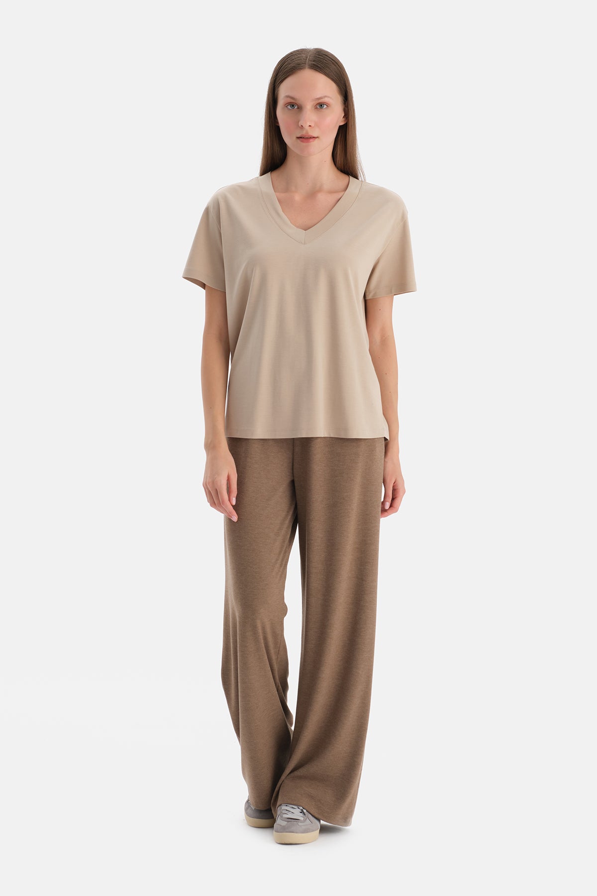 Sütlü Kahve Cepli Kordonlu Bol Paça Pantolon