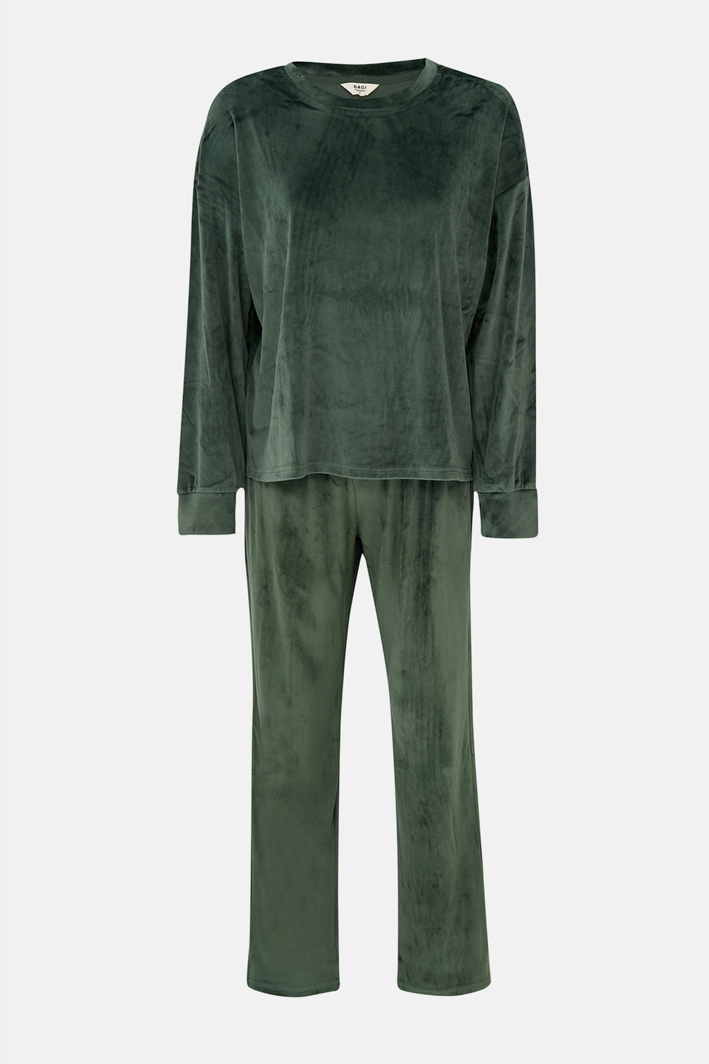 Koyu Yeşil Uzun Kollu Kadife Tişört Pantolon Pijama Takımı