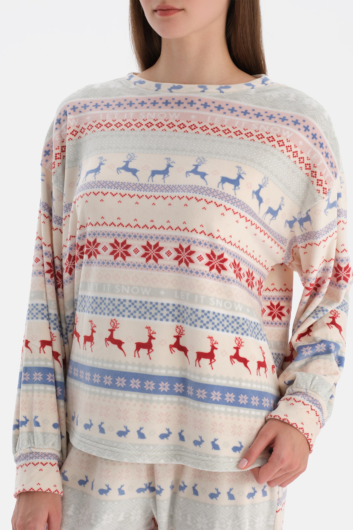 Multicolor Baskılı Kadife Tişört Pantolon Pijama Takımı