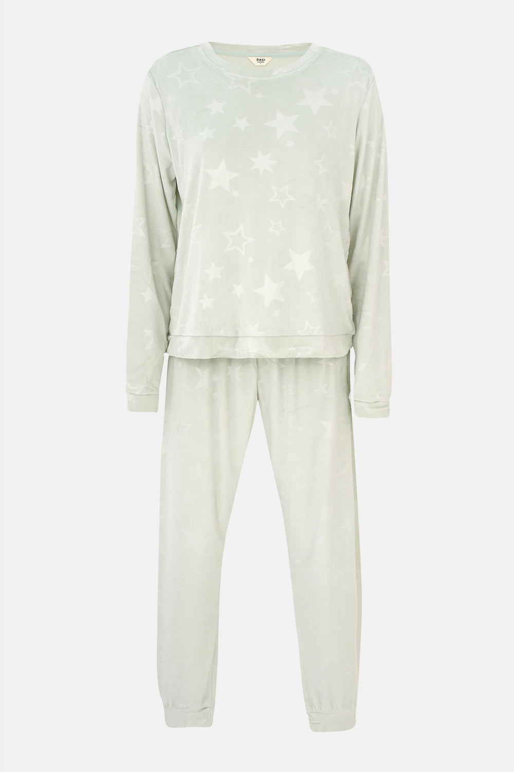 Su Yeşili Gofre Yıldız Baskılı Tişört Pantalon Pijama Takımı