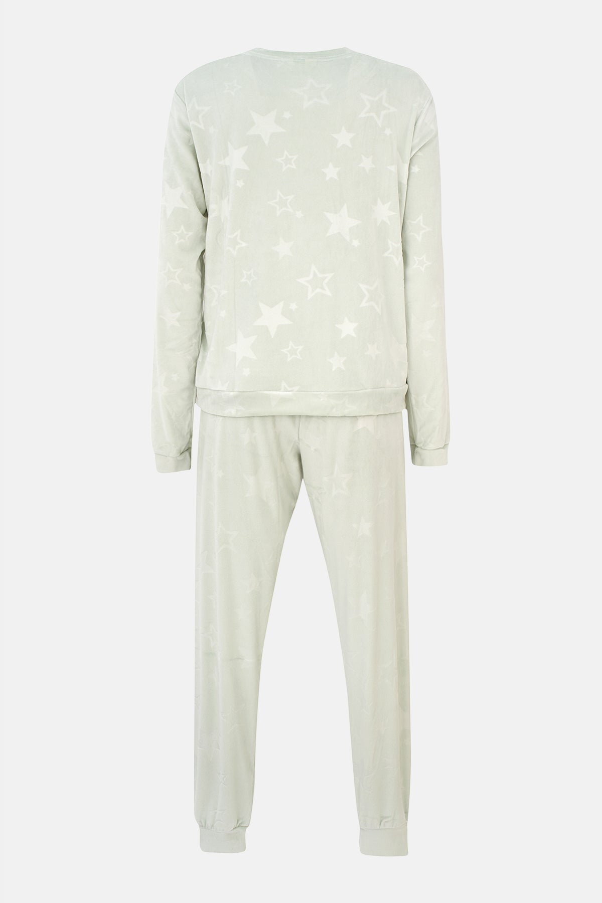 Su Yeşili Gofre Yıldız Baskılı Tişört Pantalon Pijama Takımı