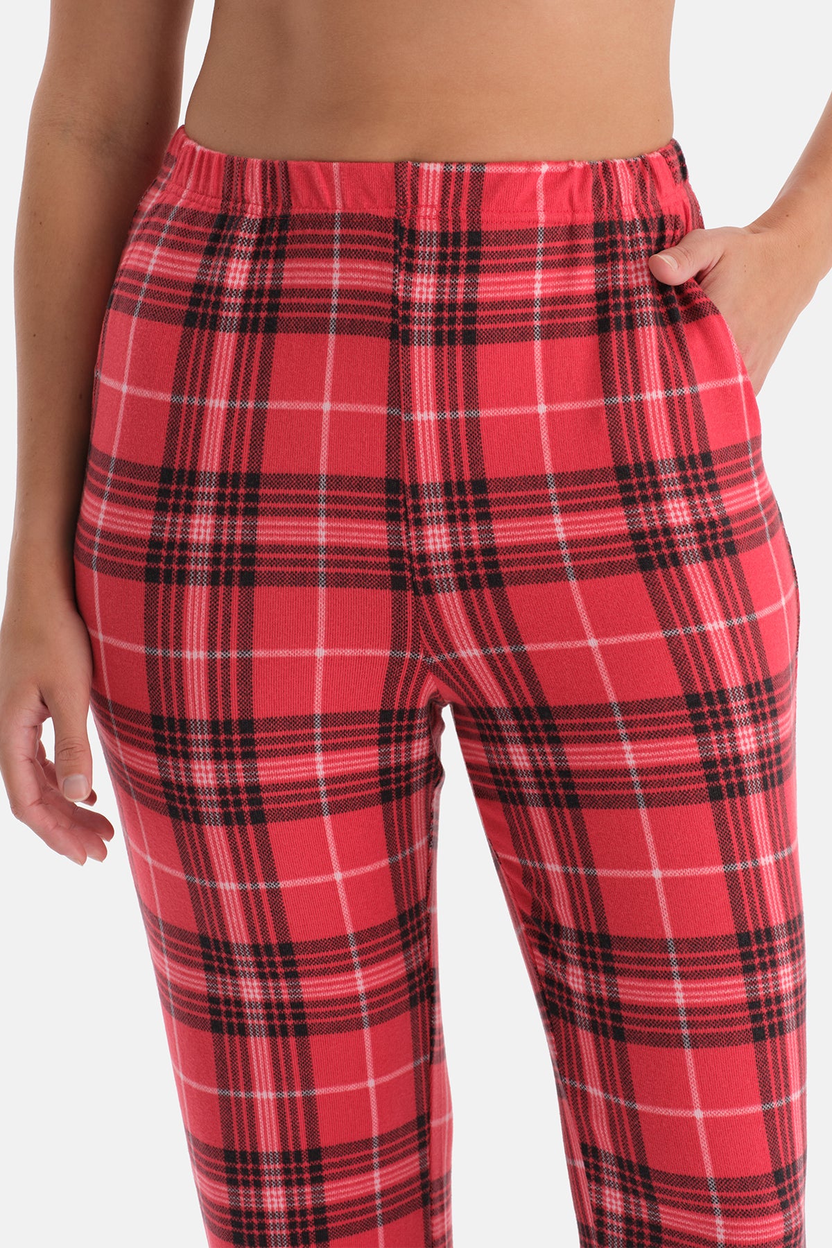 Kırmızı Ekoseli Termal Gömlek Pantolon Pijama Takımı