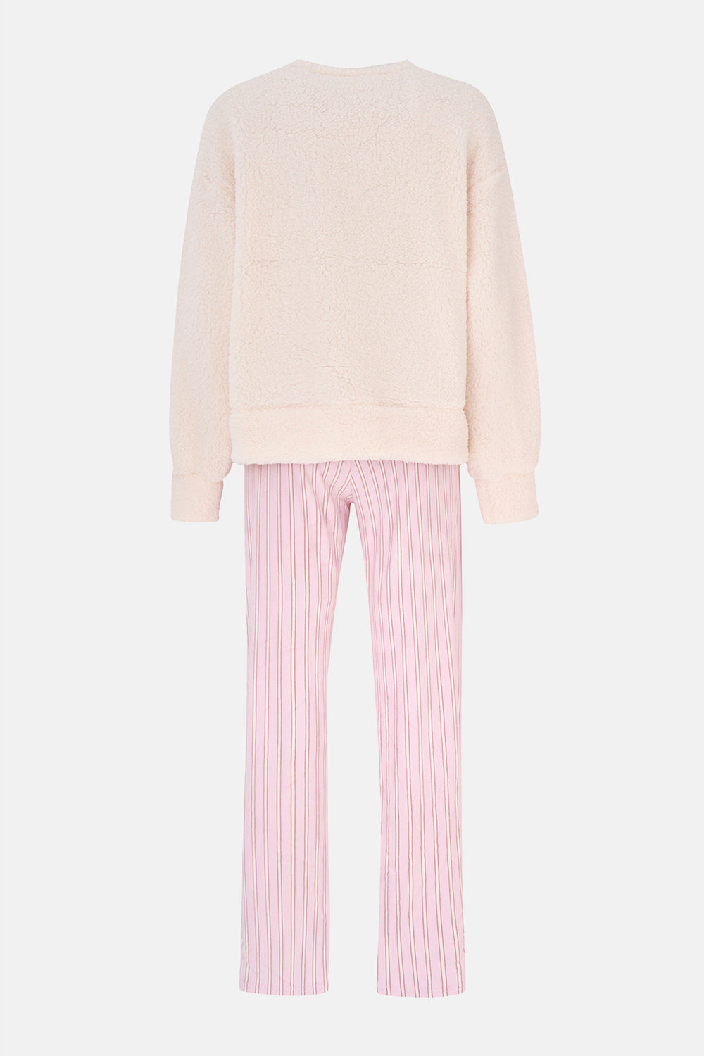 Ekru Nakışlı Polar Tişört Pantolon Pijama Takımı