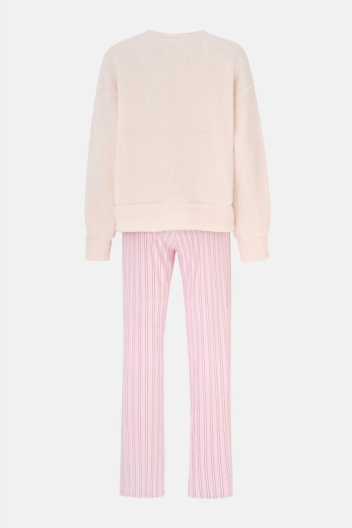 Ekru Nakışlı Polar Tişört Pantolon Pijama Takımı