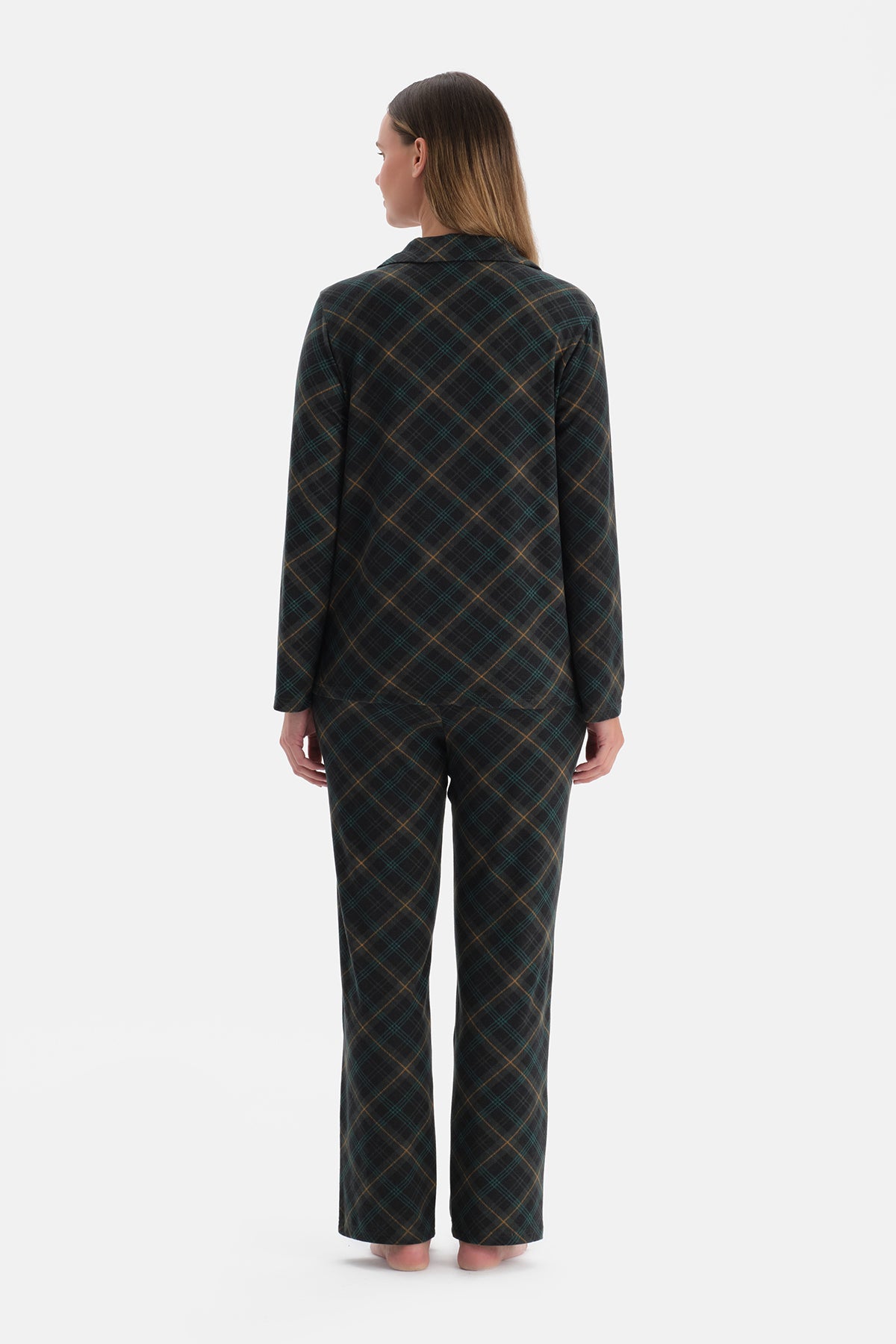 Koyu Yeşil Ekoseli Termal Gömlek Pantolon Pijama Takımı