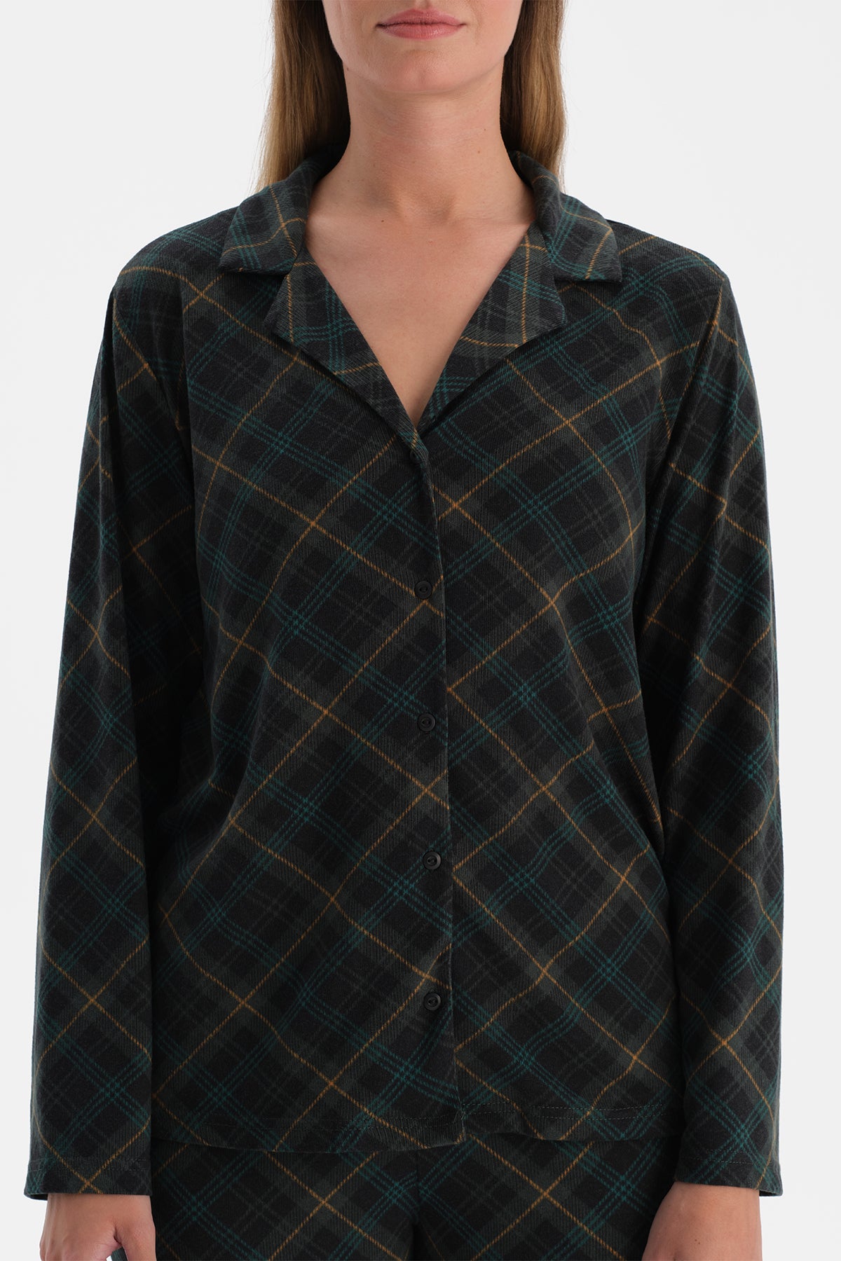 Koyu Yeşil Ekoseli Termal Gömlek Pantolon Pijama Takımı