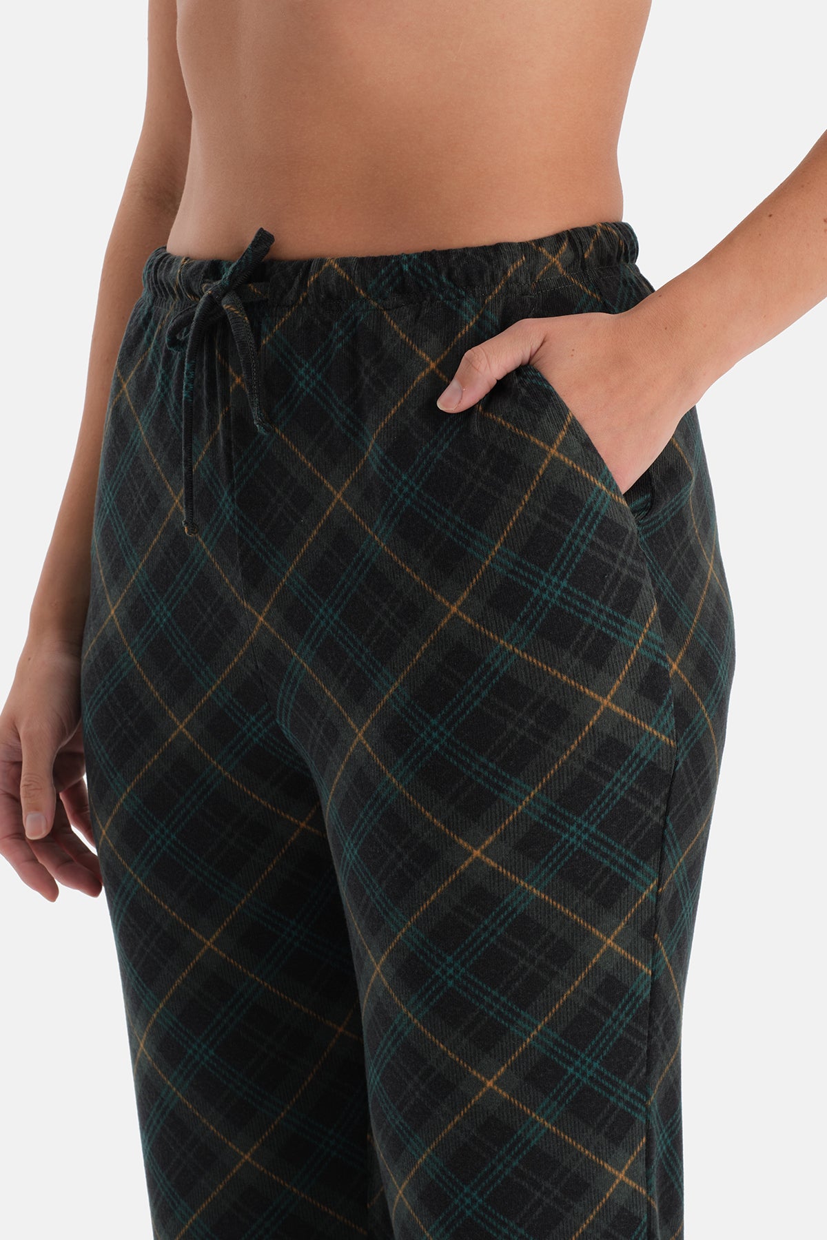 Koyu Yeşil Ekoseli Termal Gömlek Pantolon Pijama Takımı