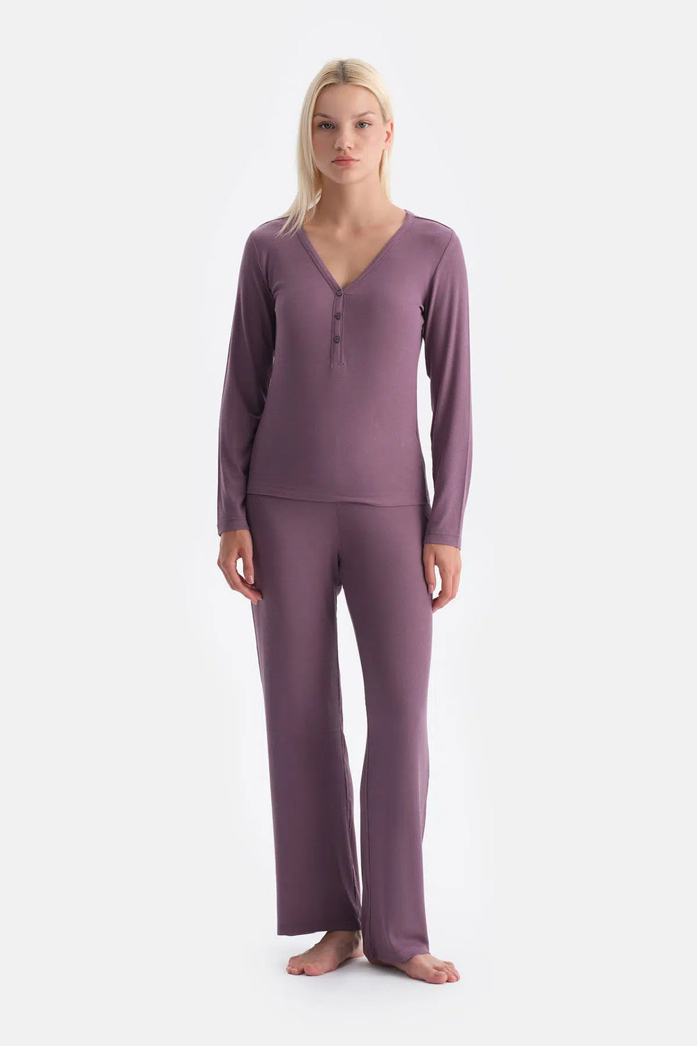 Mürdüm Uzun Kollu Kaşkore Tişört Pantolon Takım