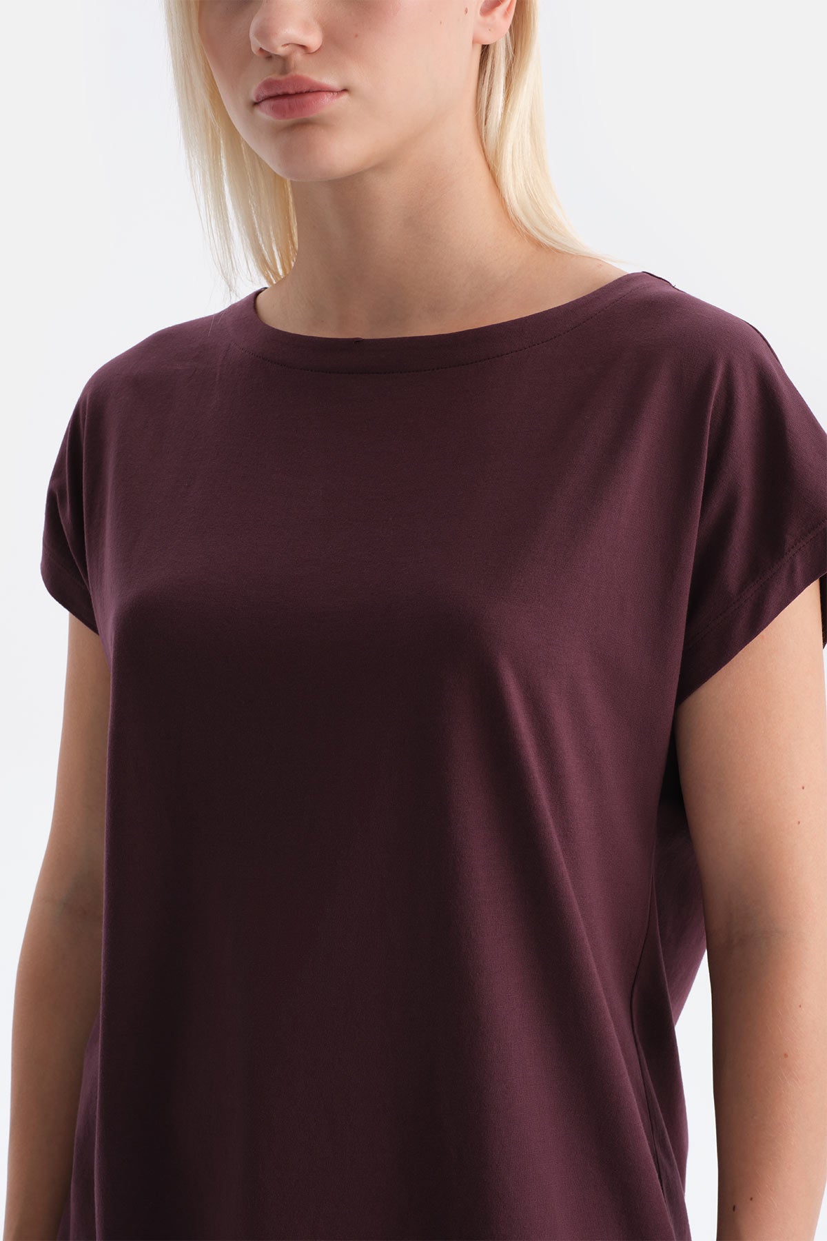 Mürdüm Kayık Yaka Tişört Pantolon Takım