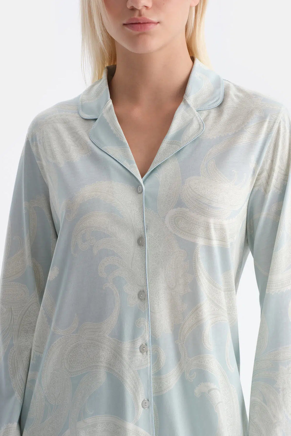 Su Yeşili Şal Desenli Gömlek Pantolon Takım