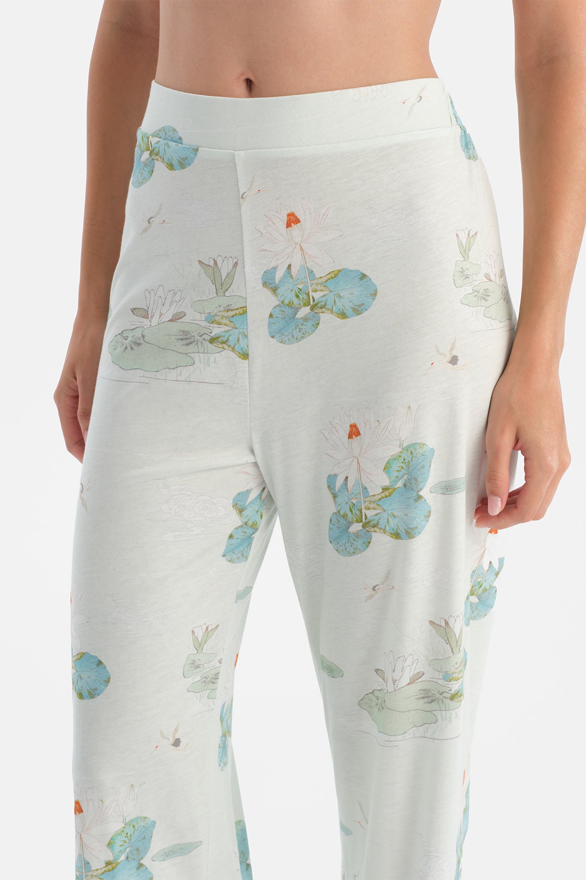 Su Yeşili Çiçek Desenli Gömlek Pantolon Takım