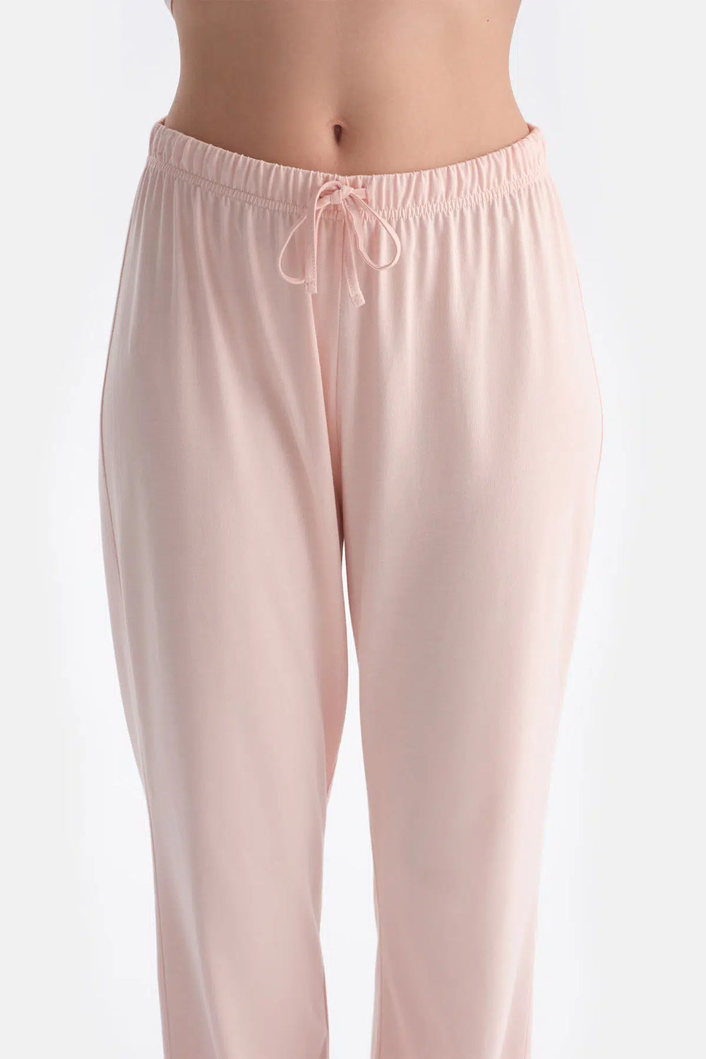 Açık Somon Dantel Detaylı Kayık Yaka Tişört Pantolon Takım