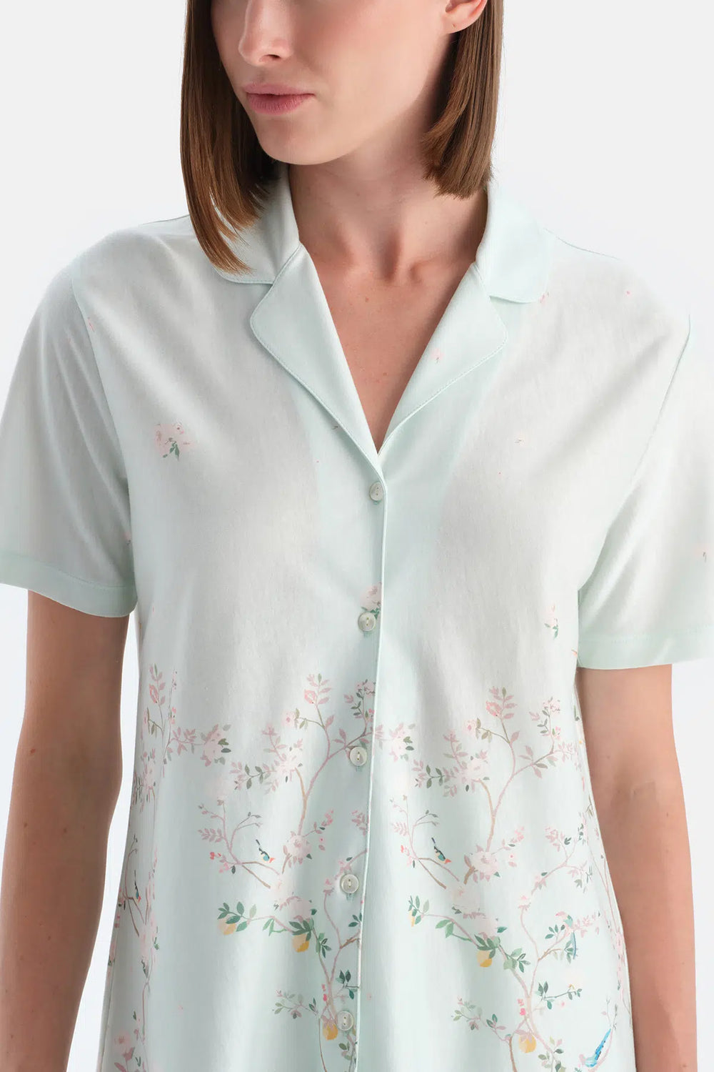 Açık Mavi Çiçek Desenli Gömlek Pantolon Takım