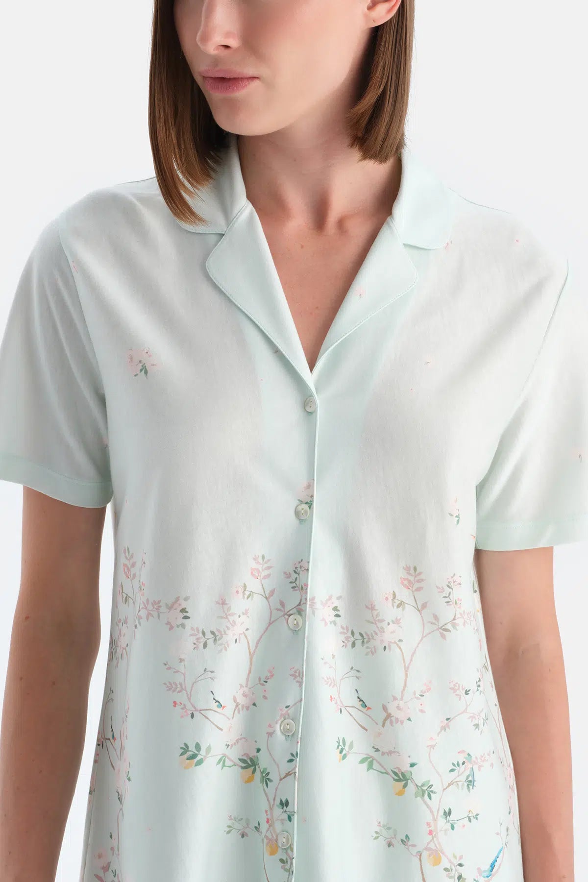 Açık Mavi Çiçek Desenli Gömlek Pantolon Takım