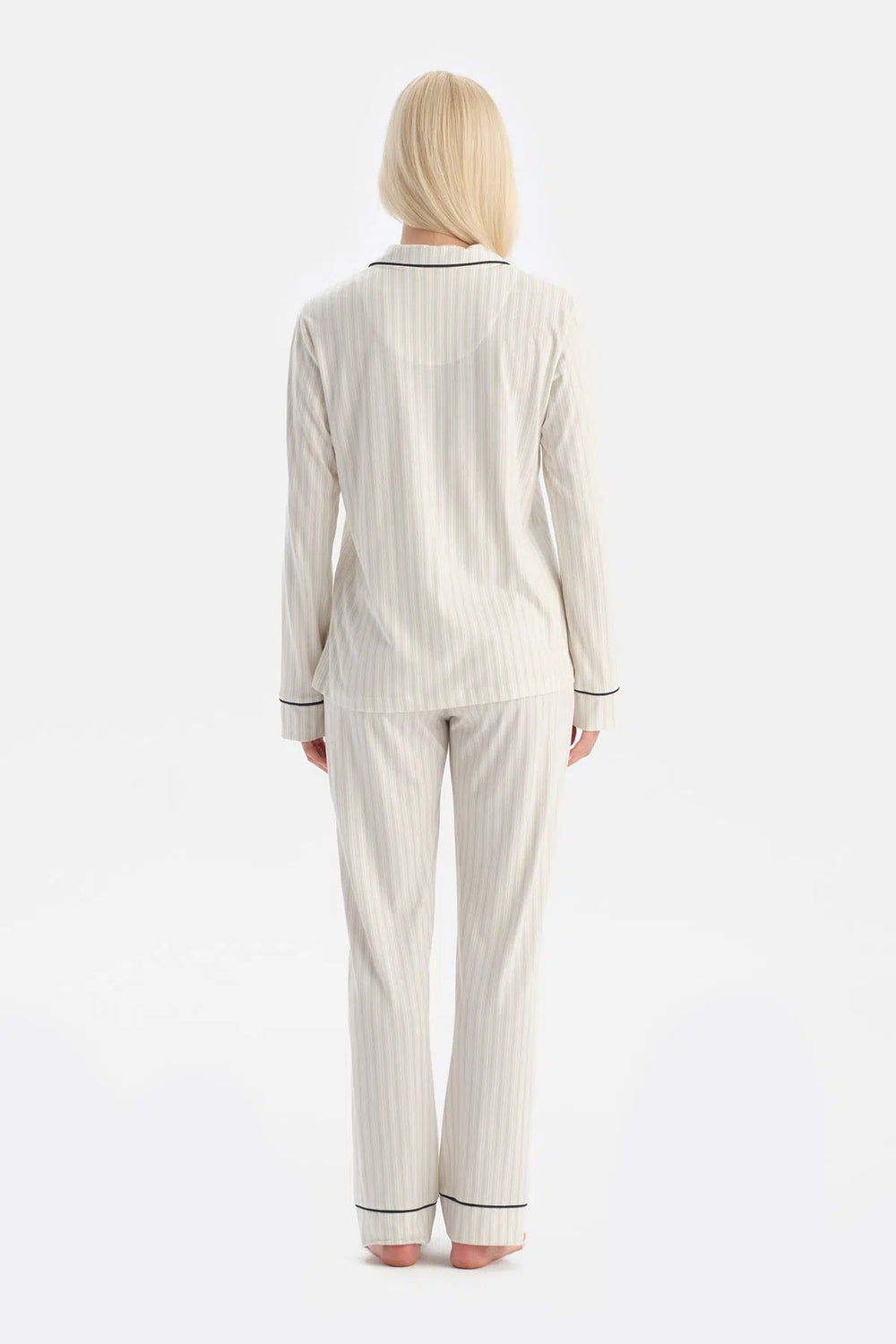 Açık Yeşil Çizgili Gömlek Pantolon Takım