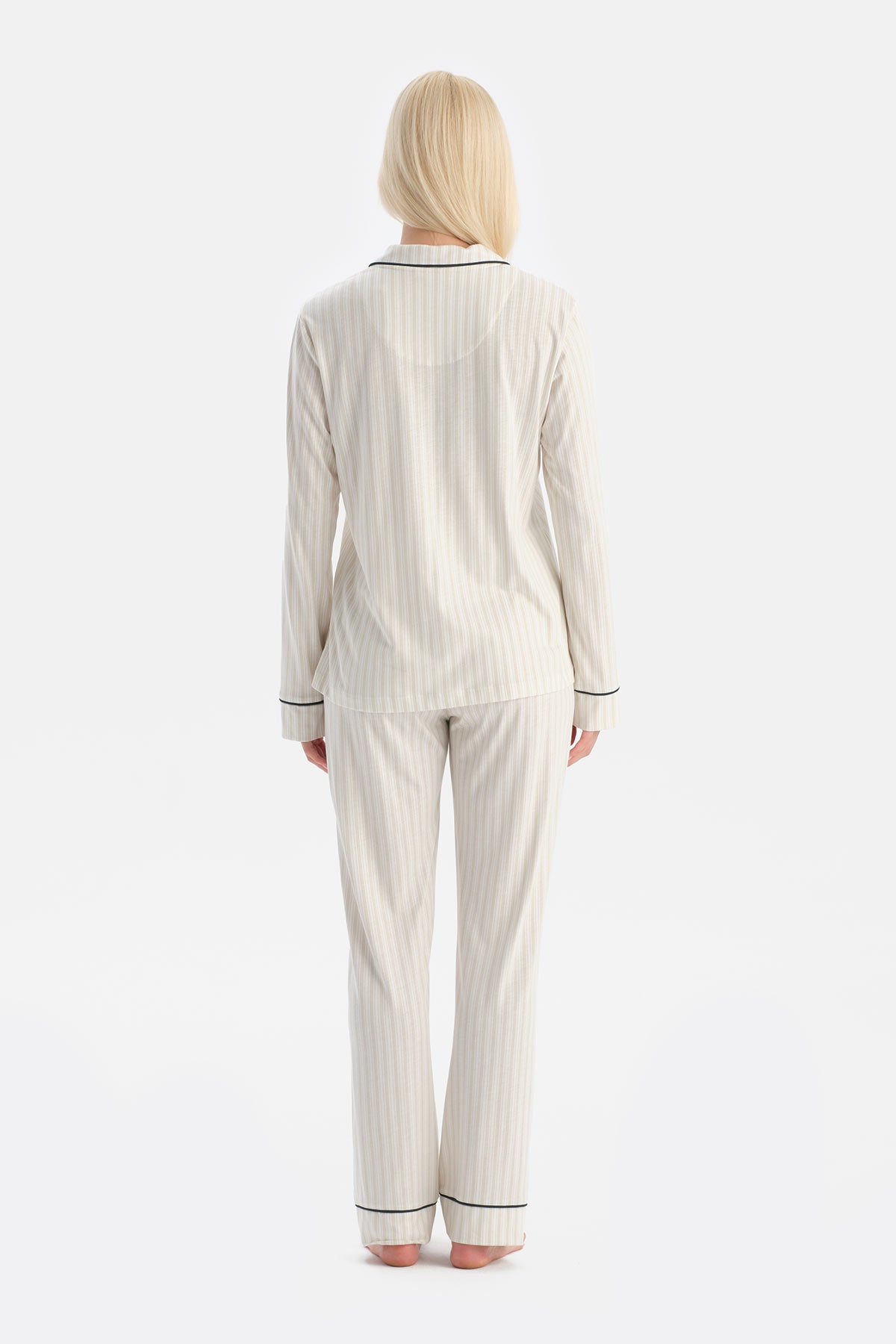 Açık Yeşil Çizgili Gömlek Pantolon Takım