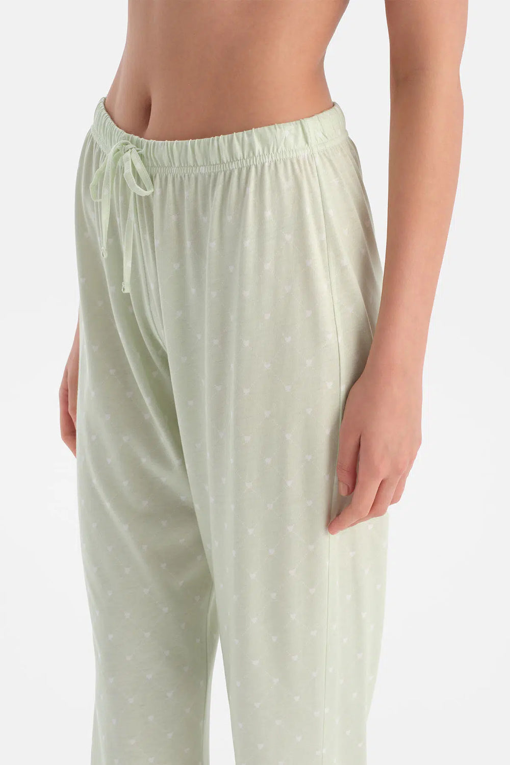 Açık Yeşil Kalp Desenli Gömlek Pantolon Takım