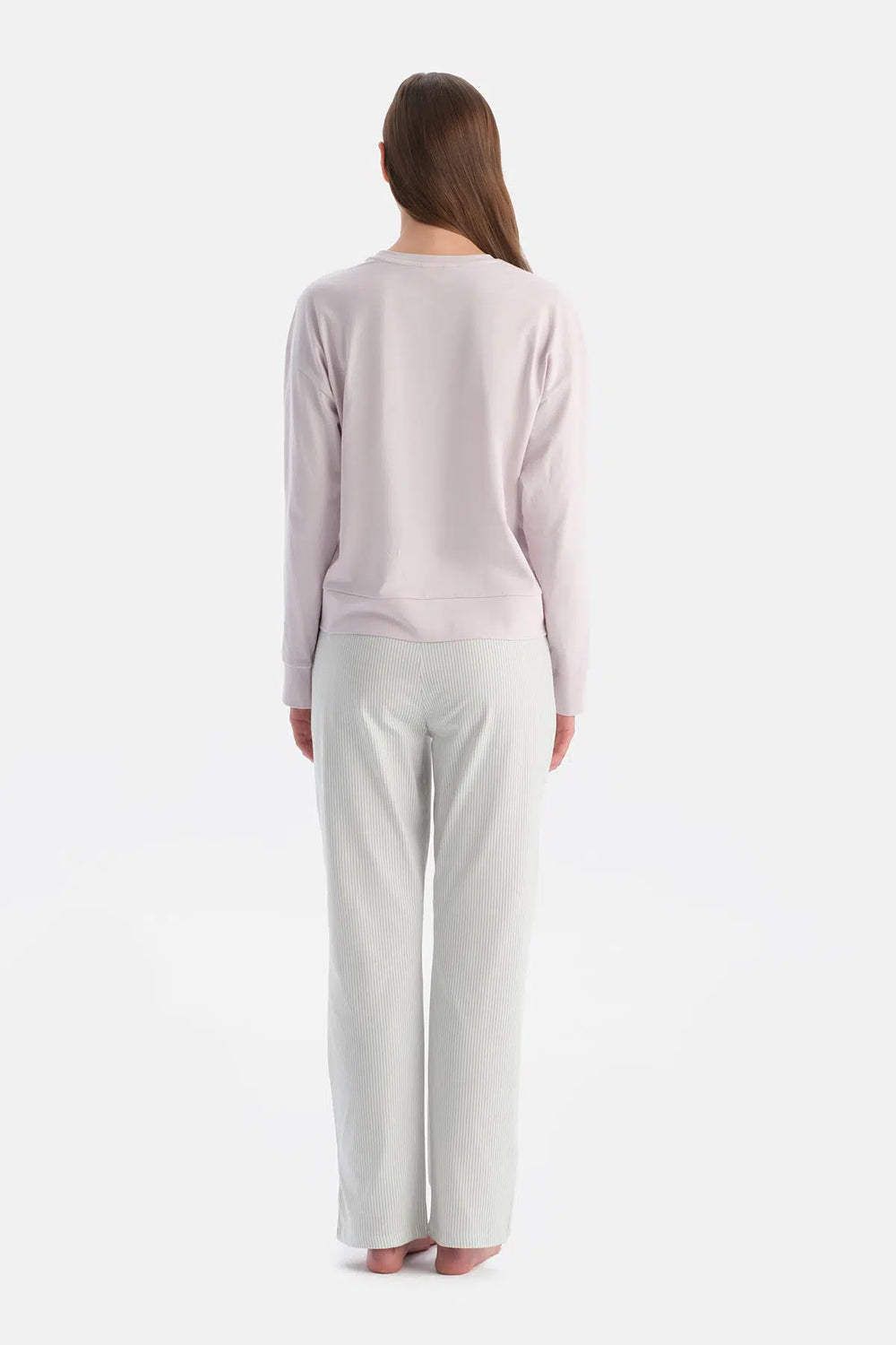 Açık Lila Baskılı Uzun Kollu Tişört Pantolon Takım