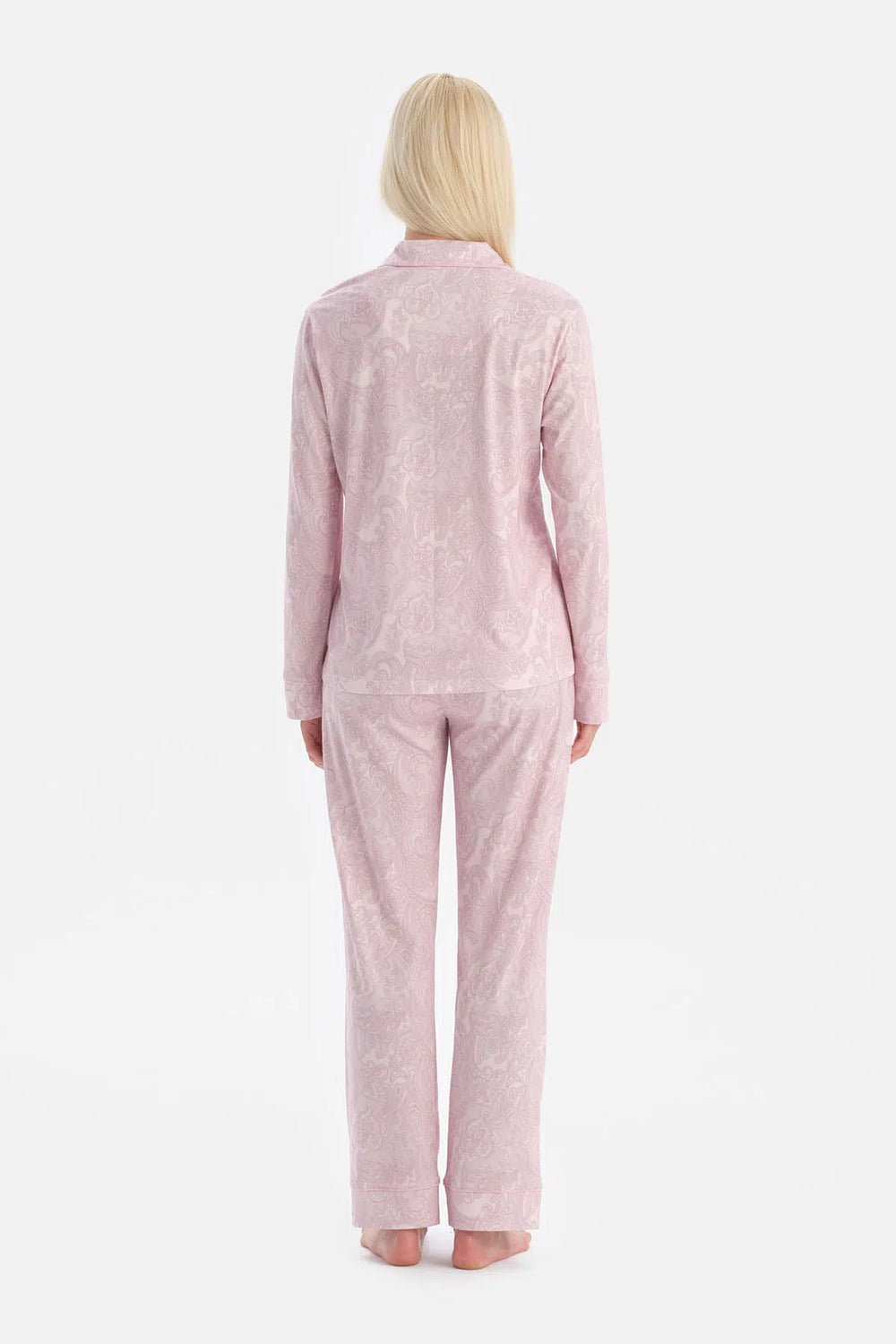 Açık Pembe Şal Desenli Gömlek Pantolon Takım