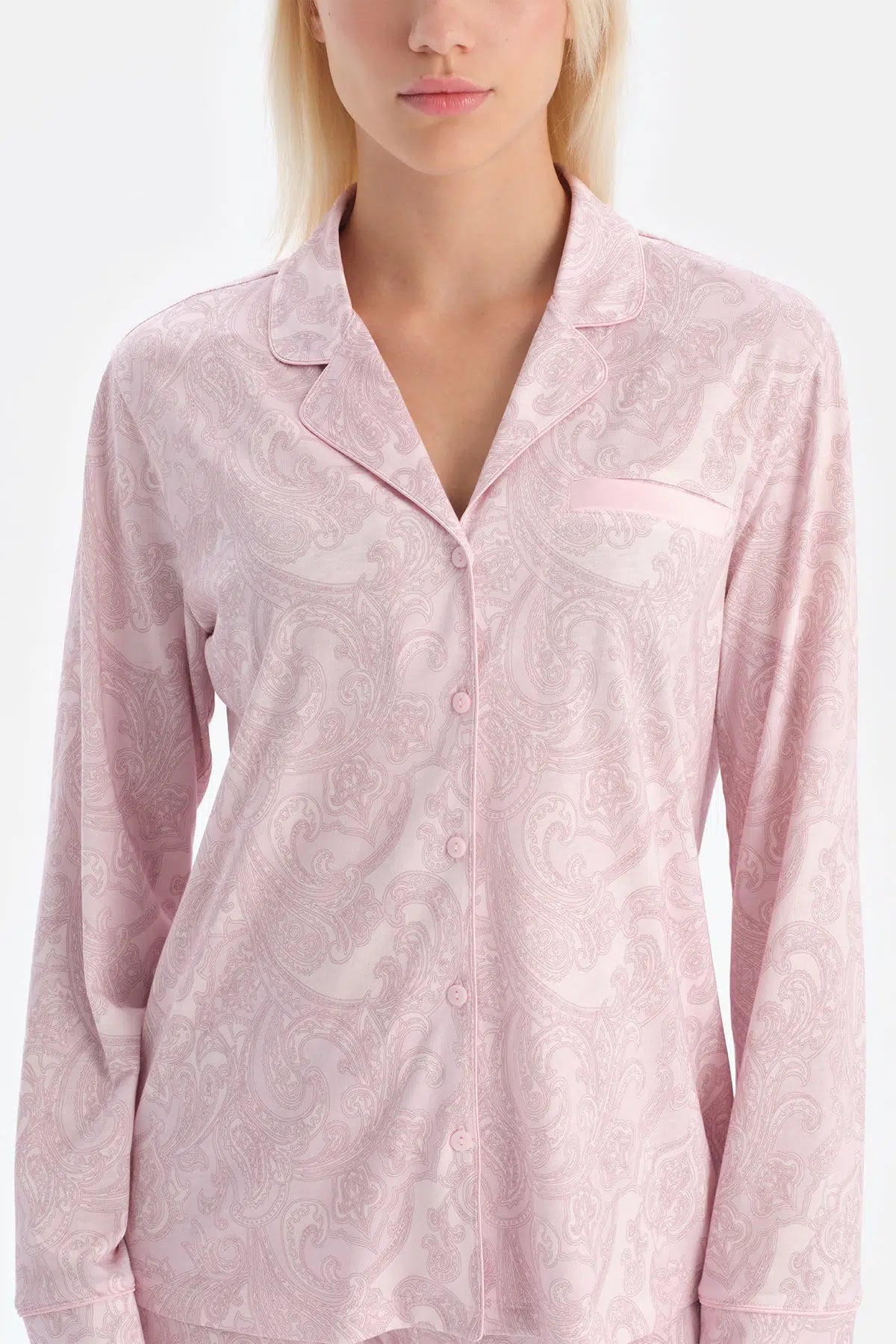 Açık Pembe Şal Desenli Gömlek Pantolon Takım