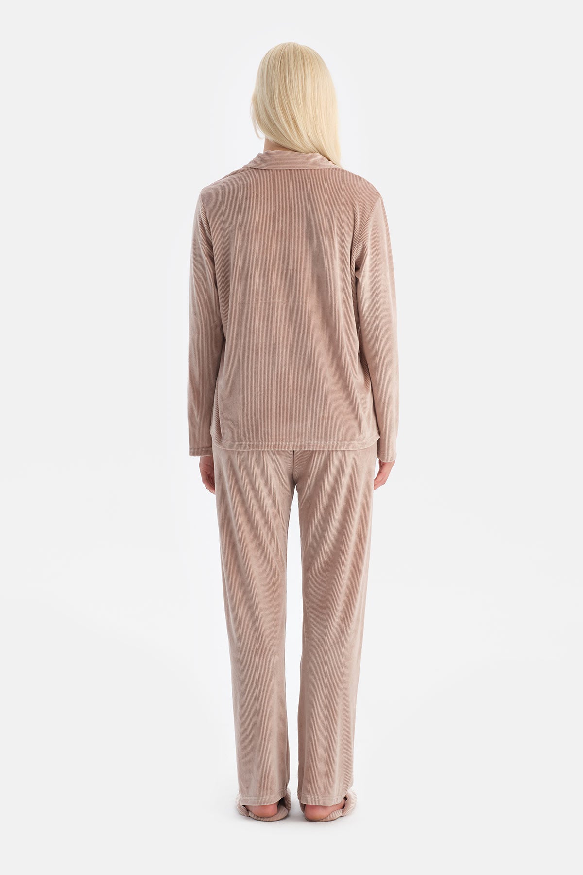 Mürdüm Travel Ribli Kadife Gömlek Pantolon Pijama Seti