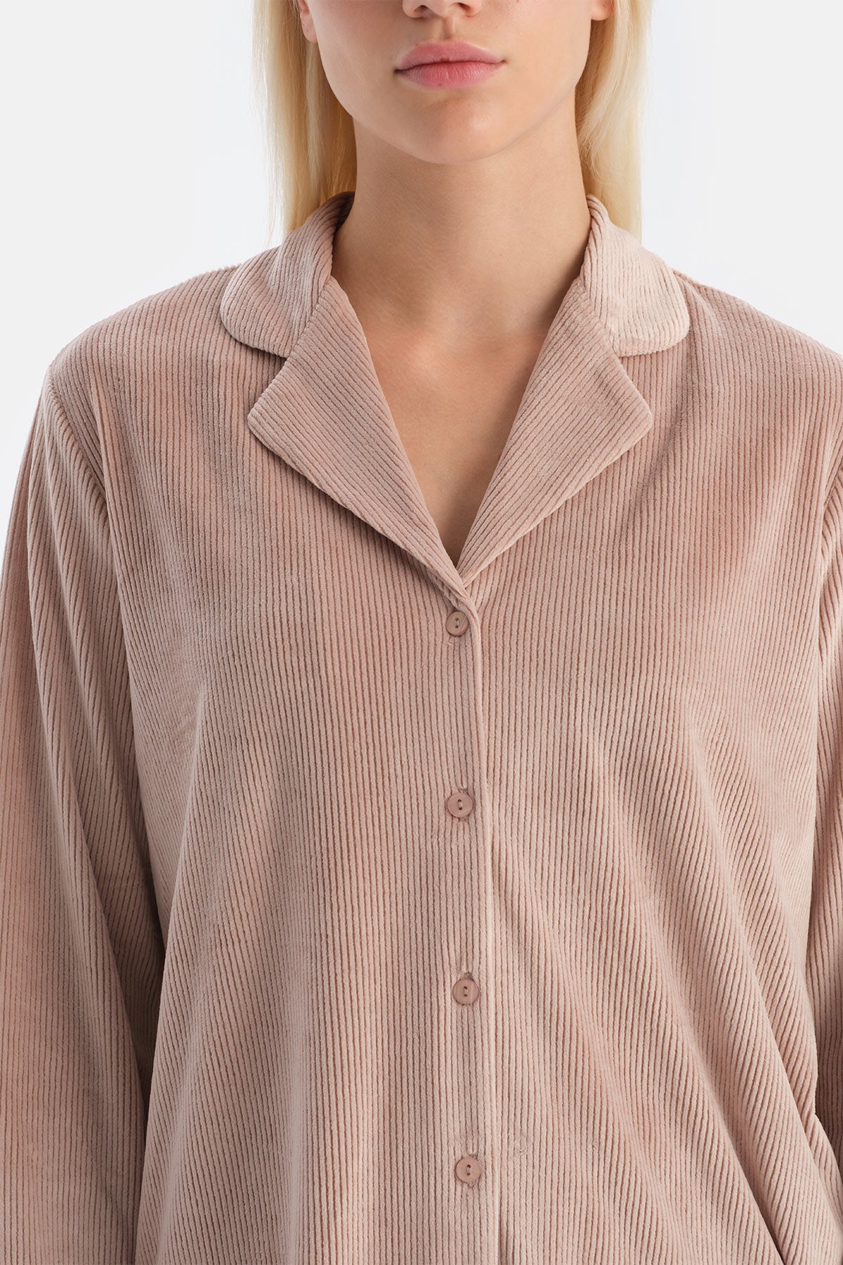 Mürdüm Travel Ribli Kadife Gömlek Pantolon Pijama Seti