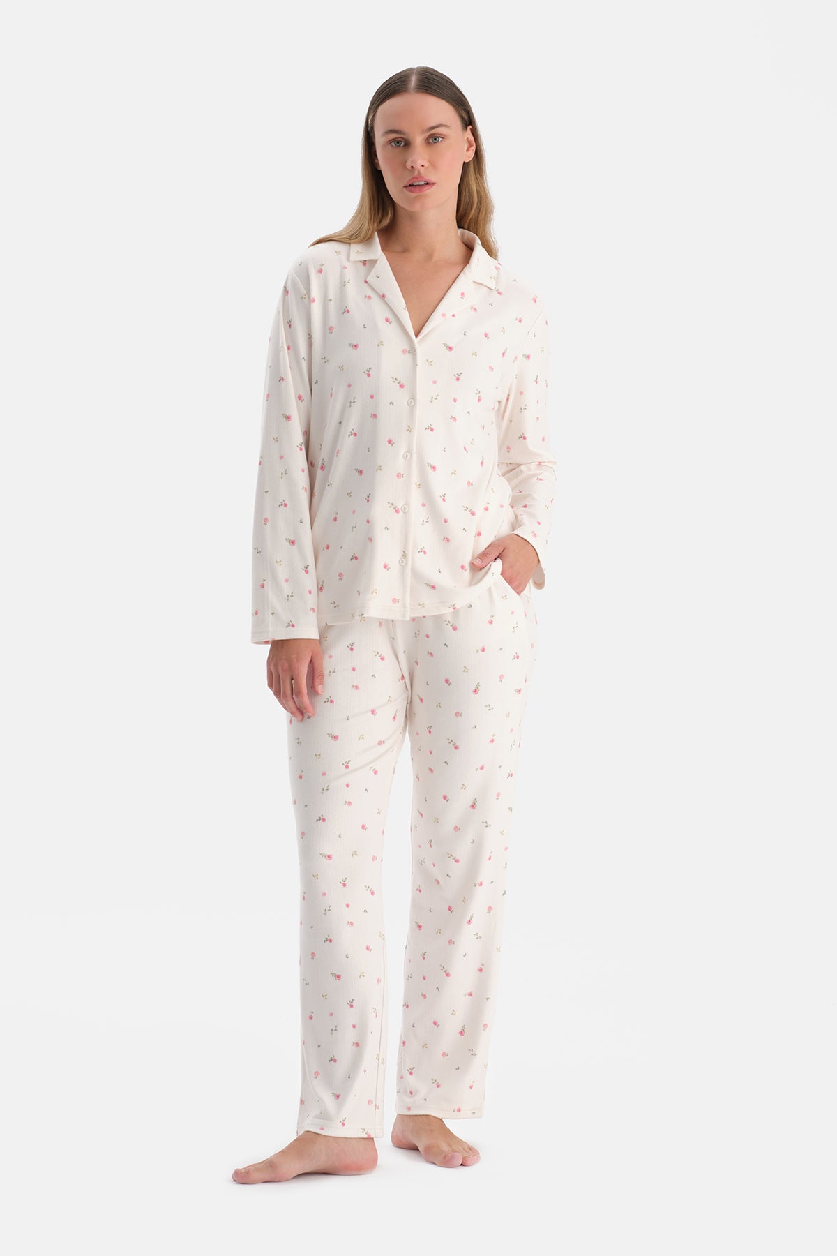 ÇİÇEK DESENLİ POINTEL GÖMLEK PANTOLON TAKIM