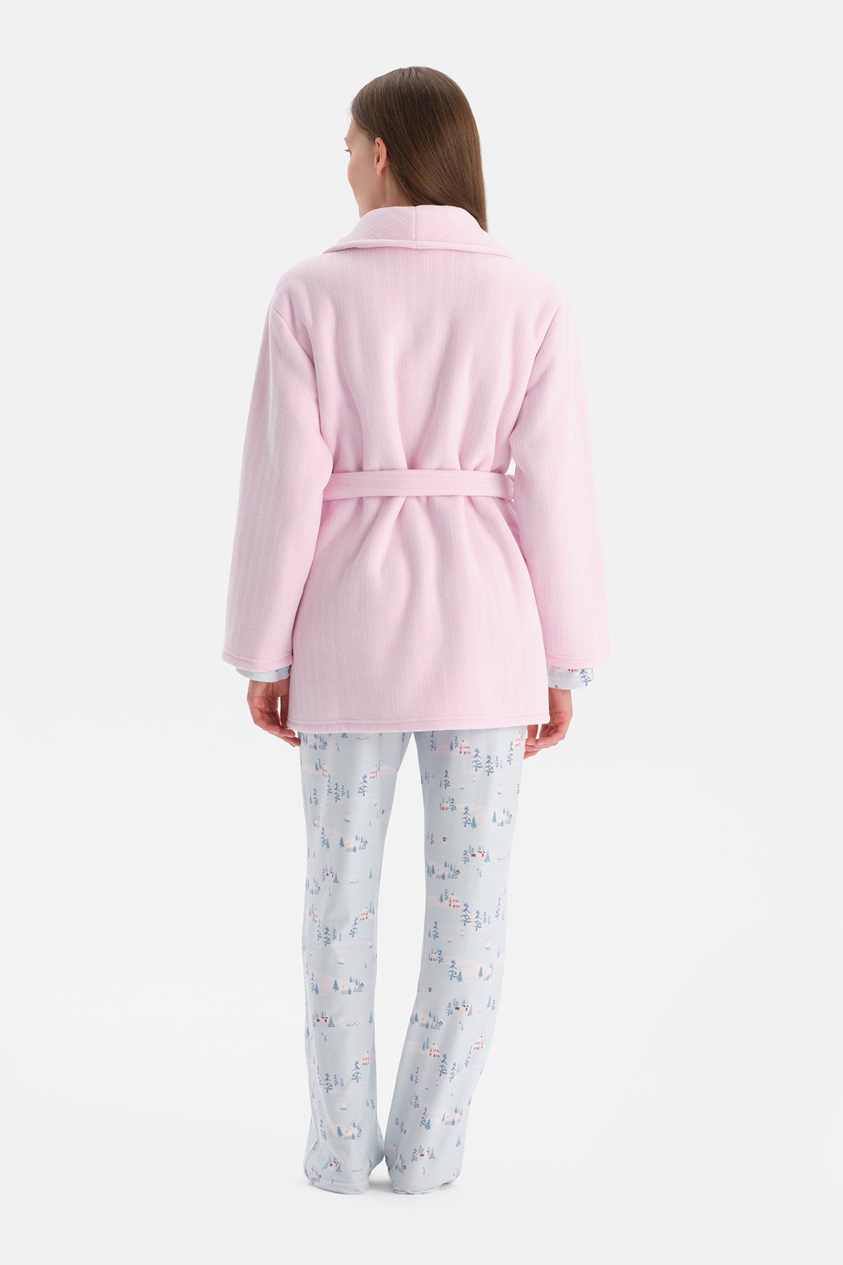 Açık Pembe Triko Görünümlü Sabahlık