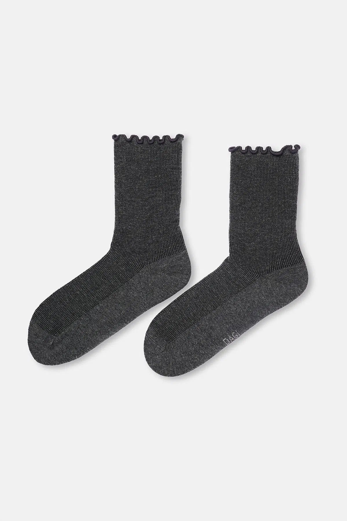 Siyah-Antrasit Melanj Kadın 2'li Pamuk Fırfırlı Çorap