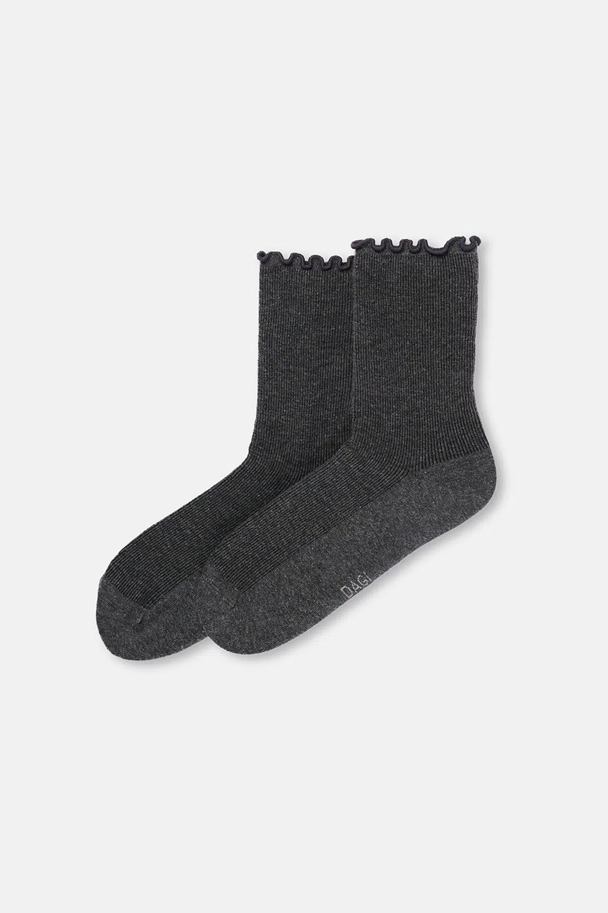 Siyah-Antrasit Melanj Kadın 2'li Pamuk Fırfırlı Çorap