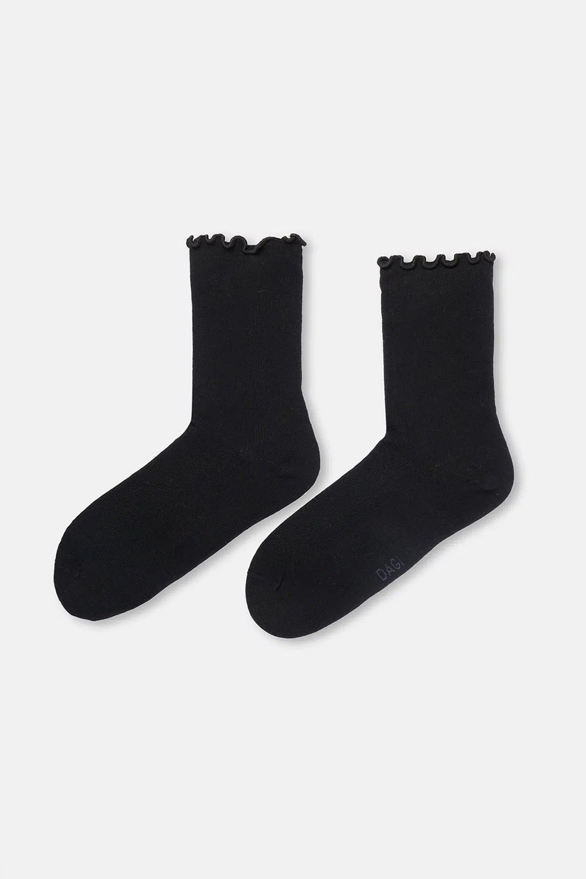 Siyah-Antrasit Melanj Kadın 2'li Pamuk Fırfırlı Çorap