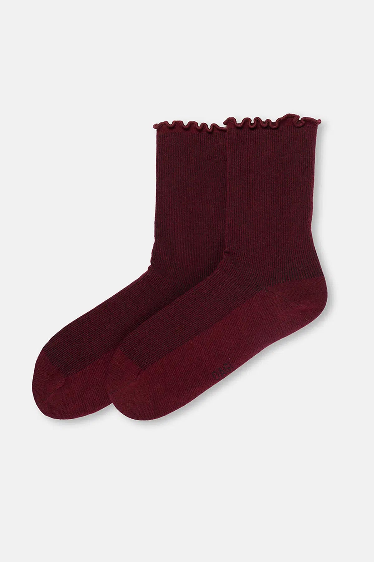 Bordo-Ekru Kadın 2'li Pamuk Fırfırlı Çorap