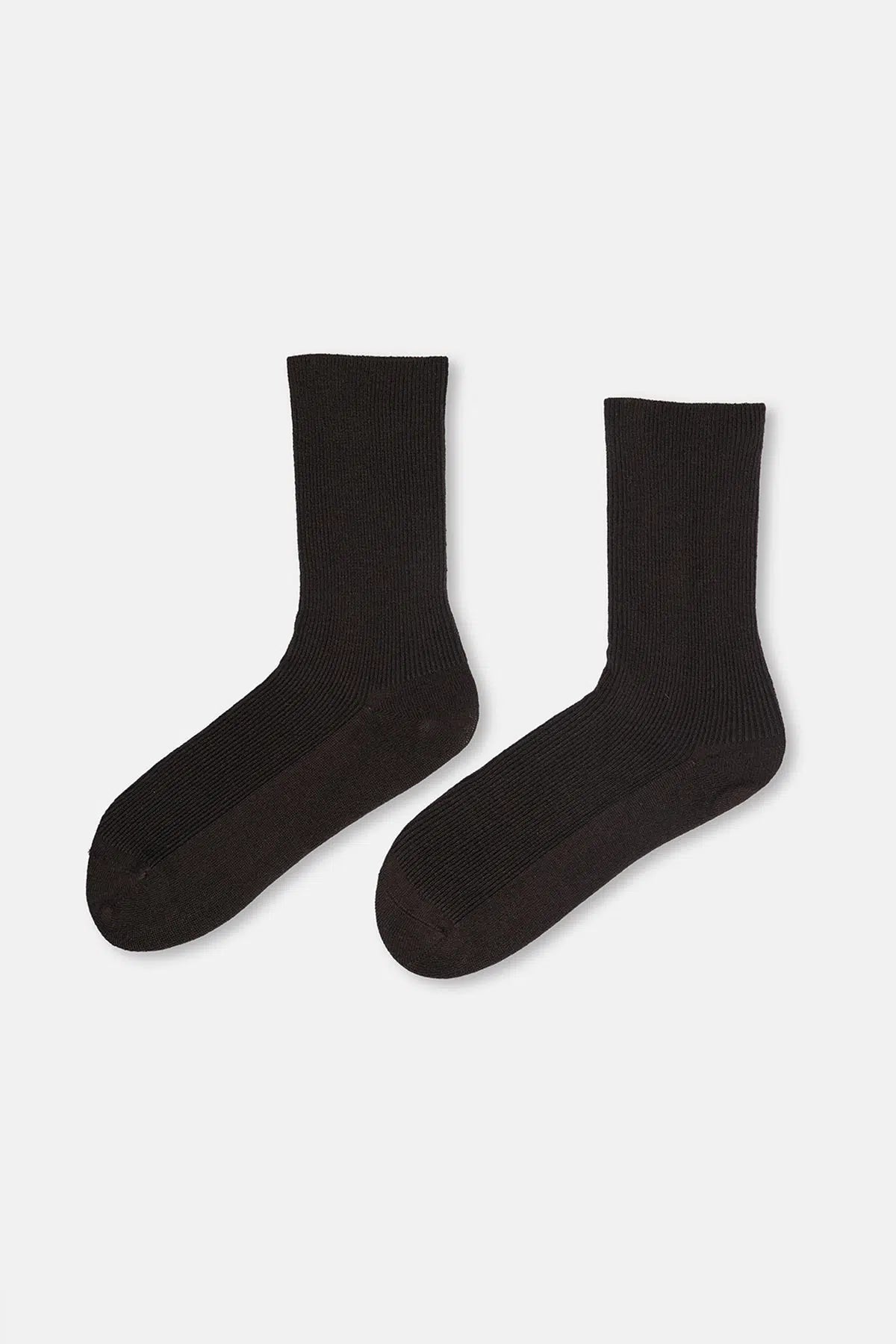 Kahverengi Kadın Kaşmir Karışımlı Rıb Çorap