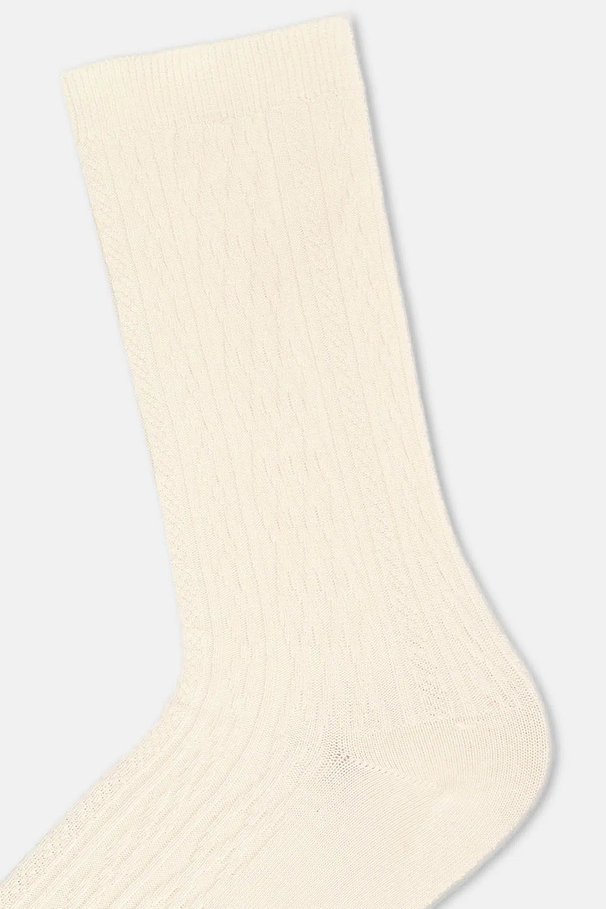 Ekru Kadın Örgü Desen Bambu Çorap