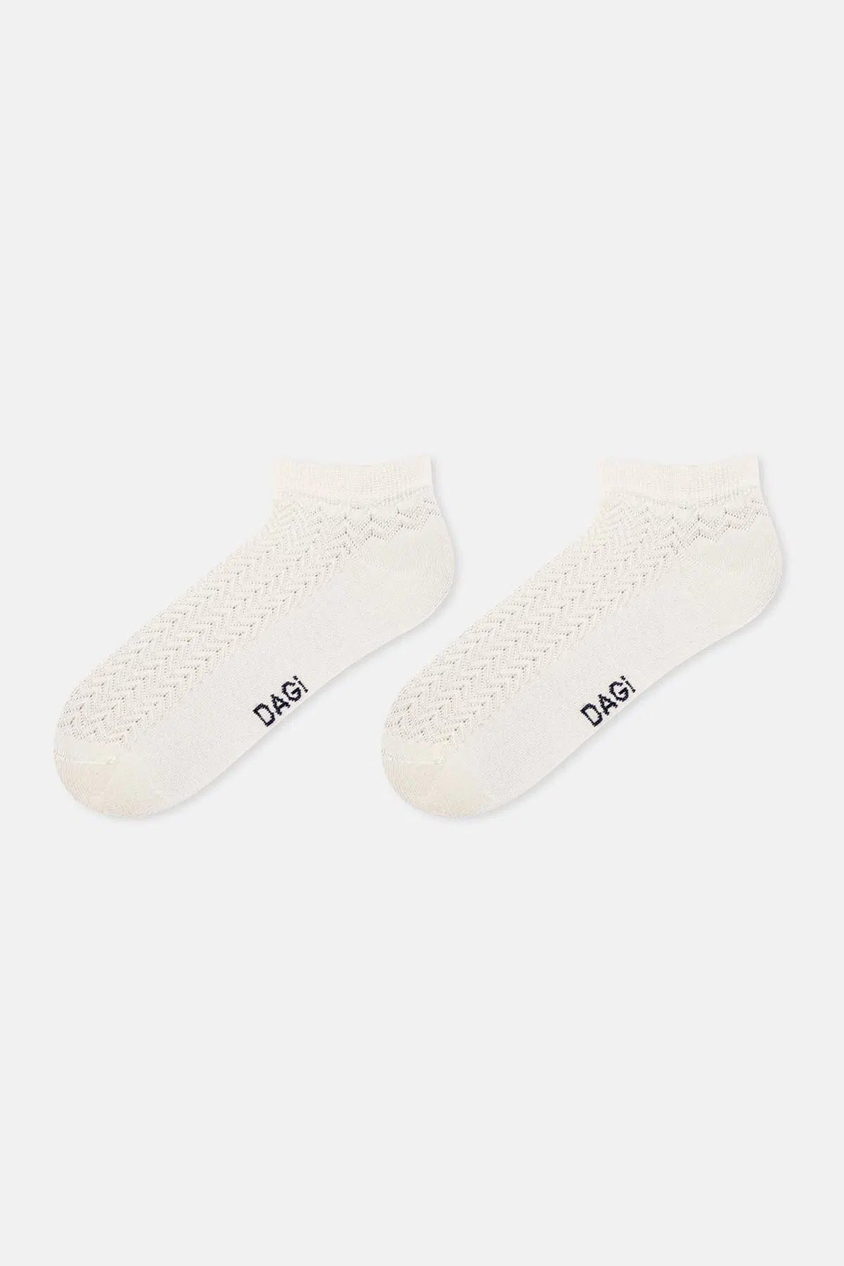 Ekru-Lacivert Kadın 2'li Zigzak Desenli Bambu Patik Çorap