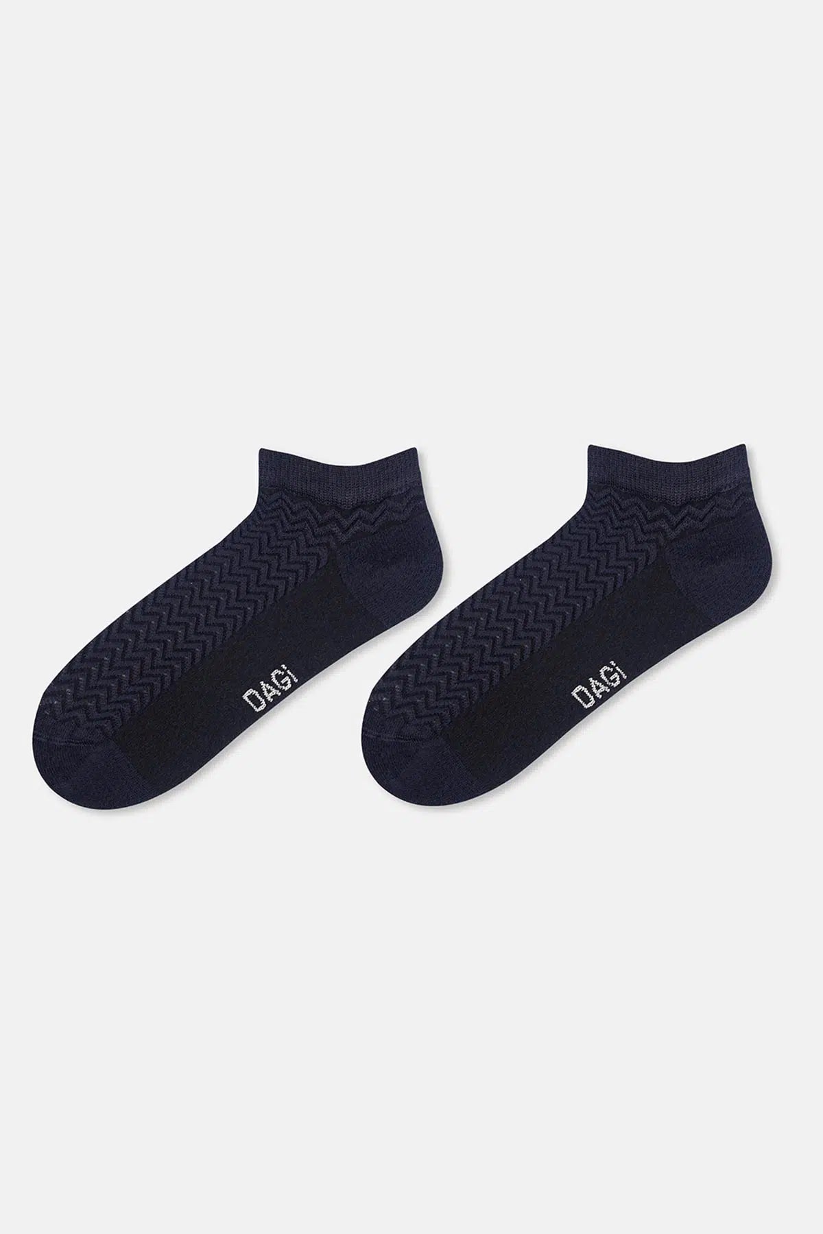 Ekru-Lacivert Kadın 2'li Zigzak Desenli Bambu Patik Çorap