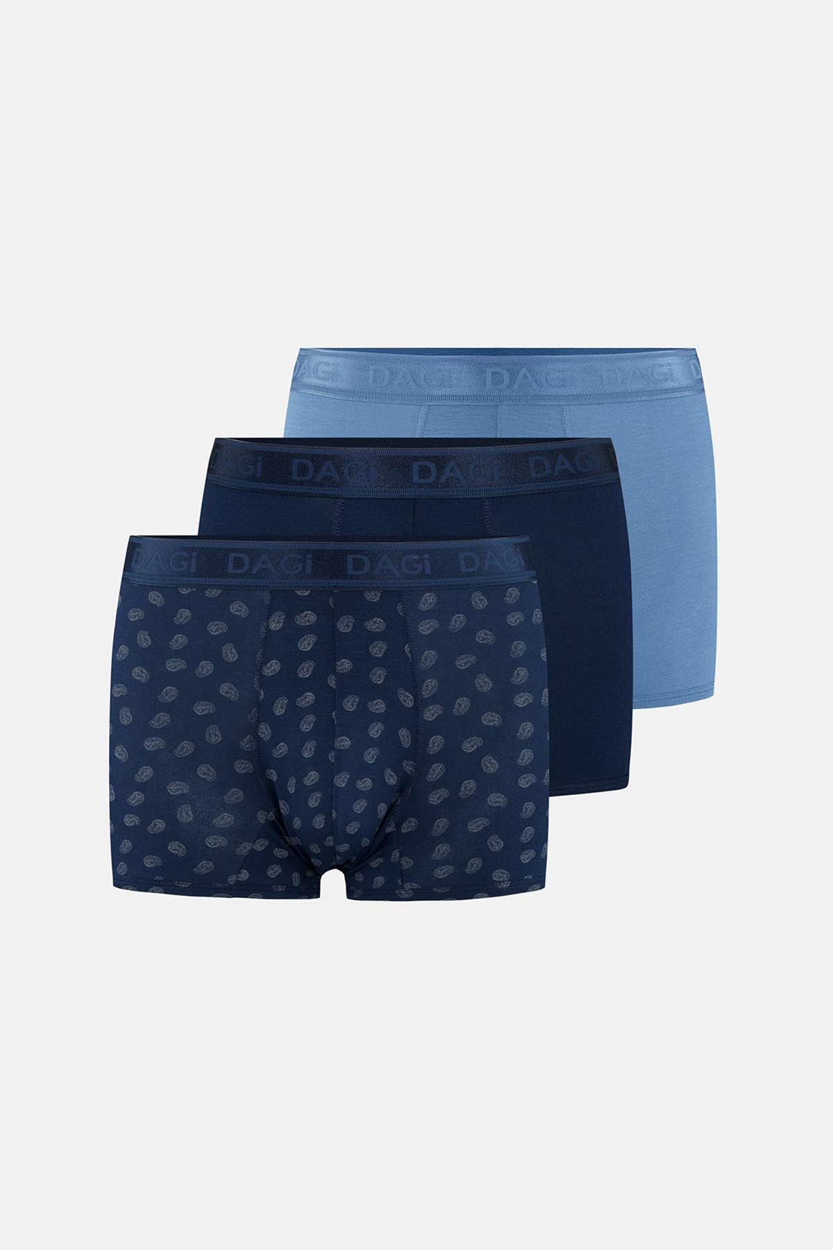 Lacivert-Mavi 3'lü Desenli Micro Modal Boxer