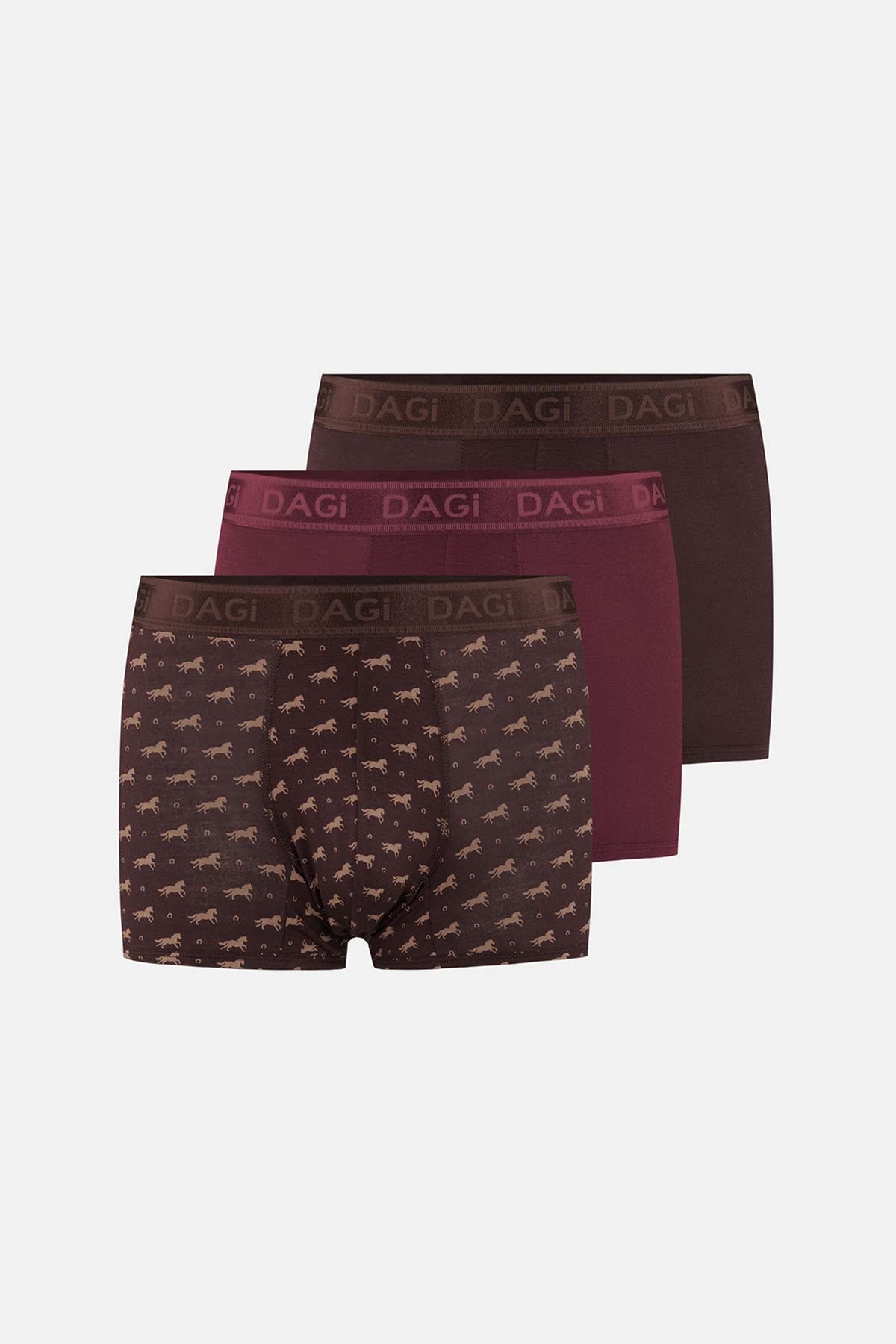Bordo-Kahve 3'lü Desenli Micro Modal Boxer