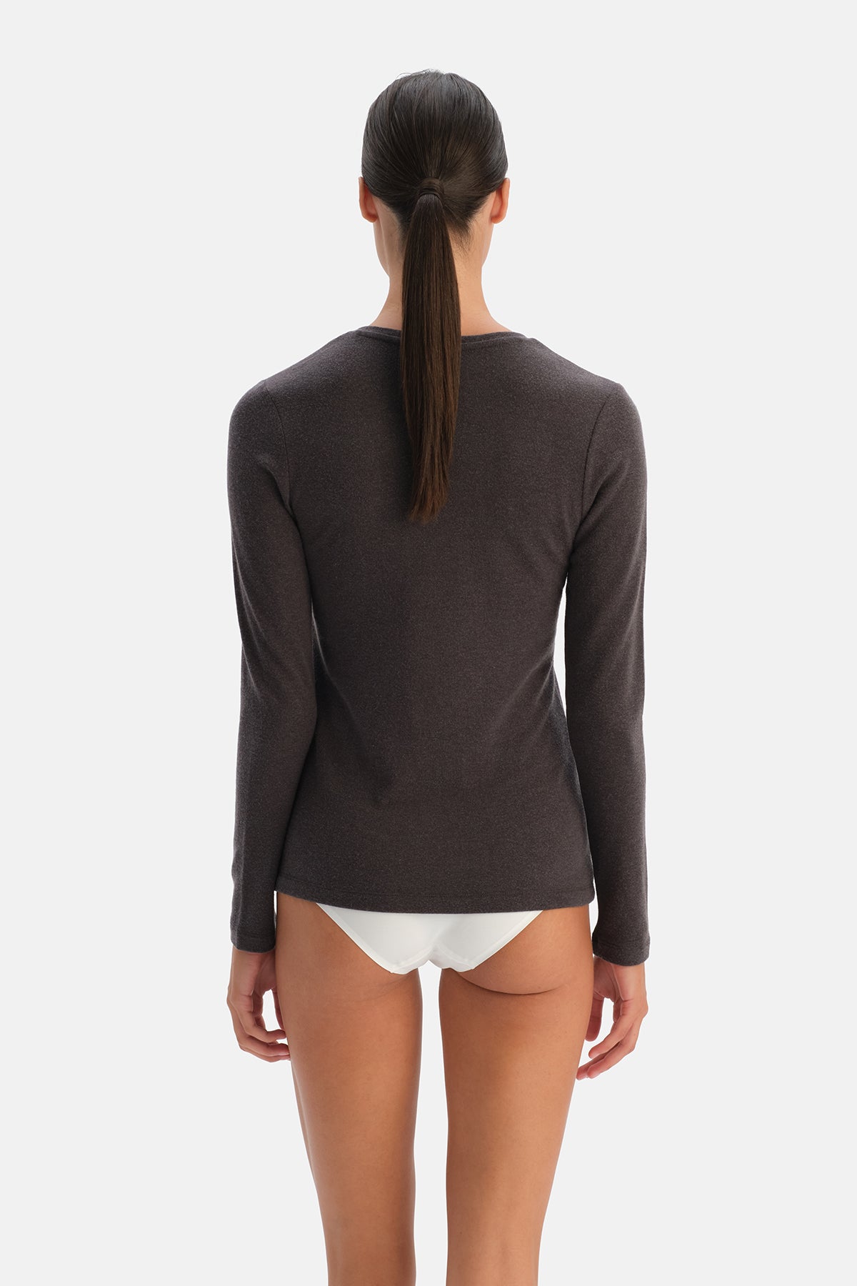 Koyu Kahve Modal Yün V Yaka Uzun Kollu Üst