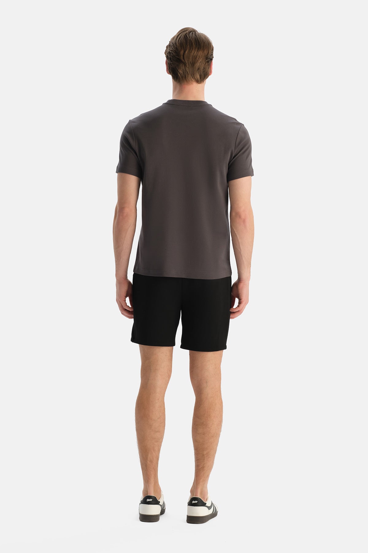 Antrasıt Bisiklet Yaka Pamuklu Basic Tişört