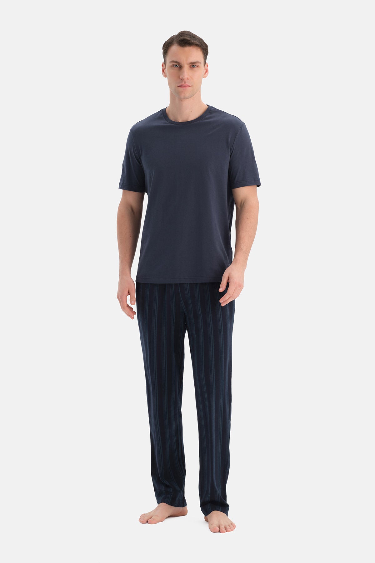 Lacivert Çizgili Penye Modal Basıc Pantolon