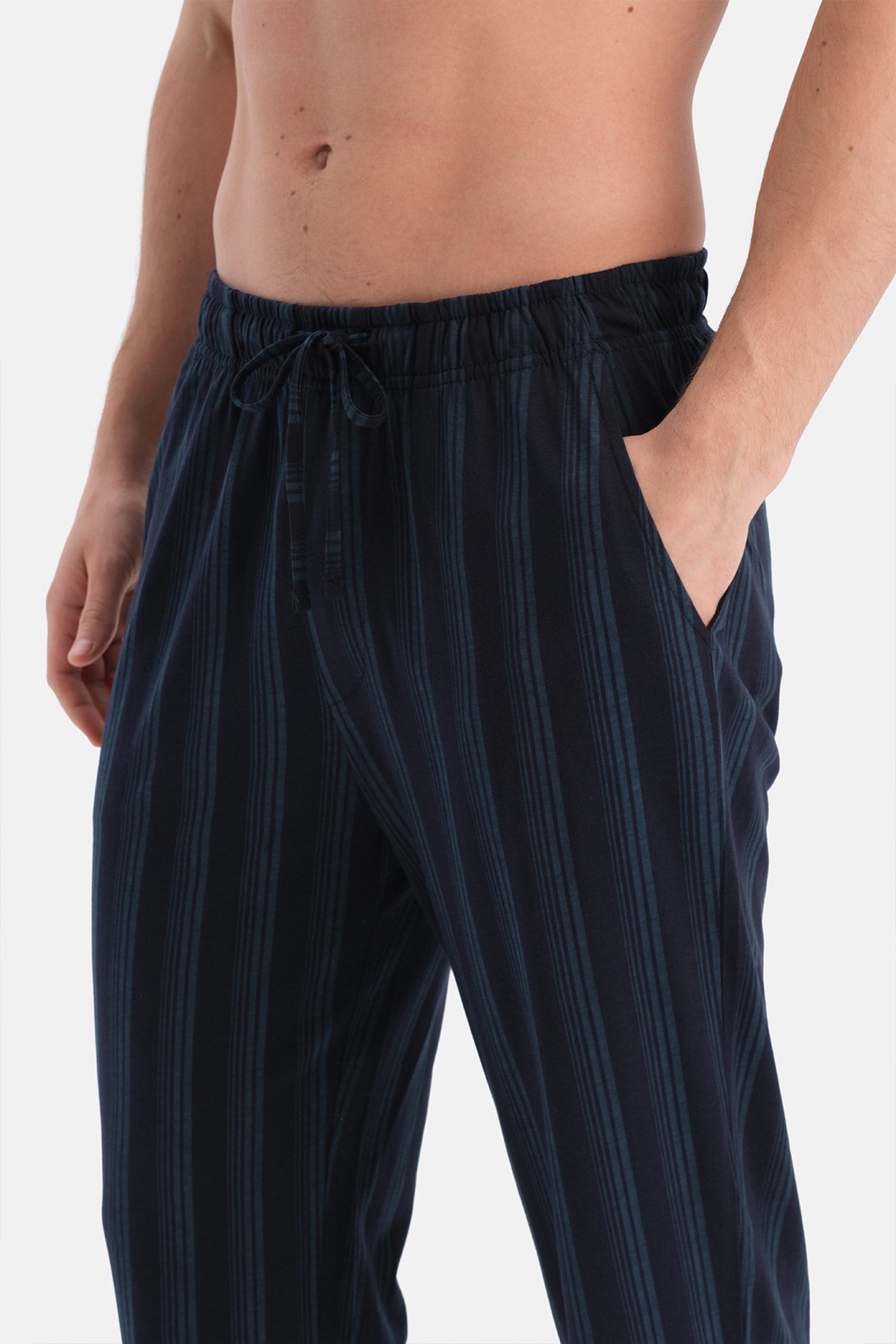 Lacivert Çizgili Penye Modal Basıc Pantolon