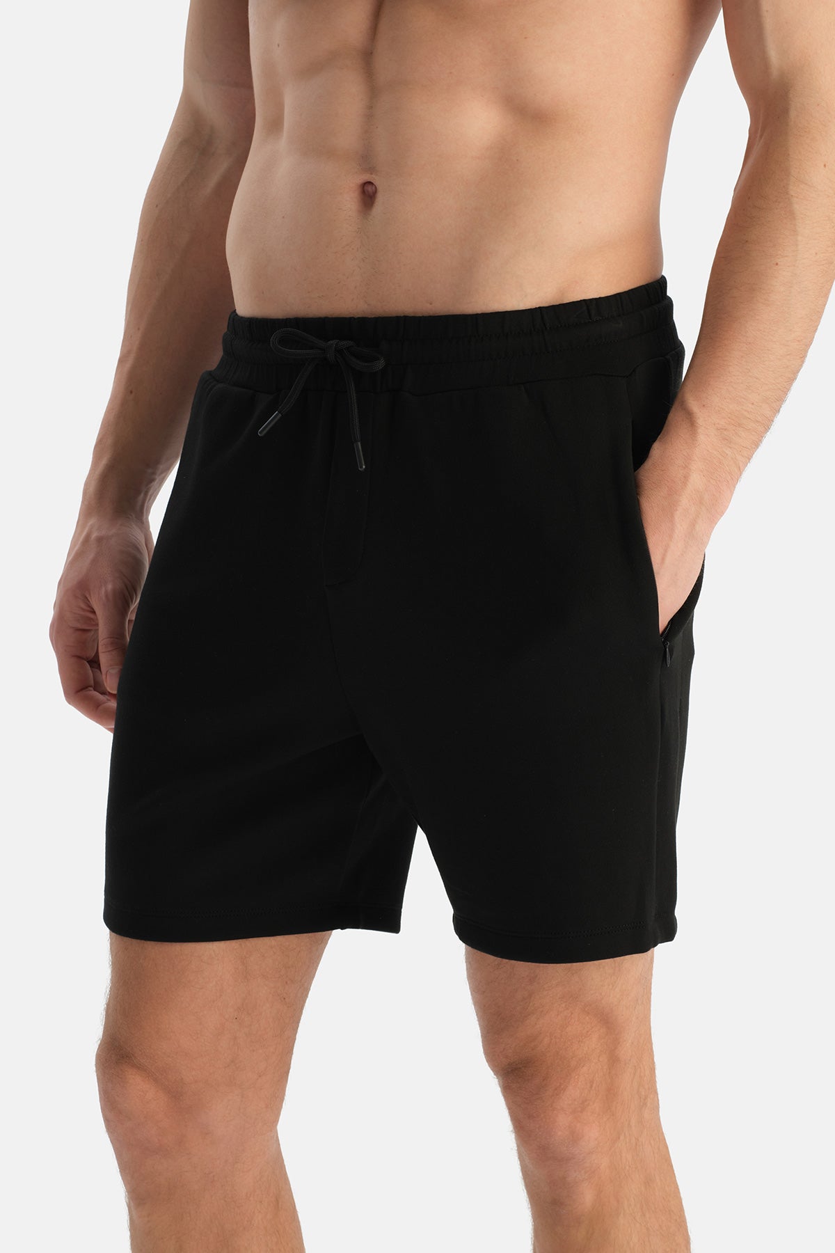 Siyah Zip Detaylı Modal Karışımlı Şort