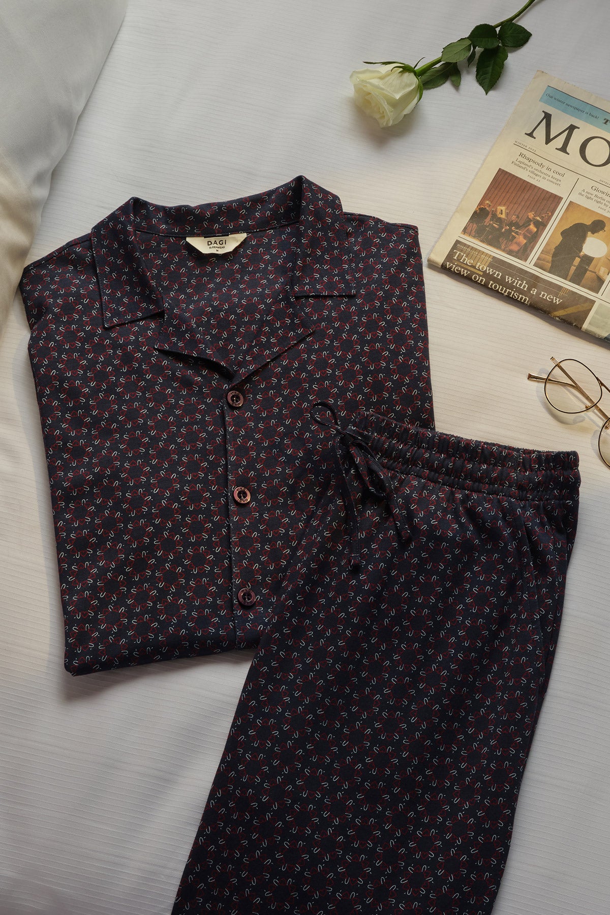 GEOMETRİK DESENLİ PAMUK MODAL GÖMLEK PANTOLON TAKIM