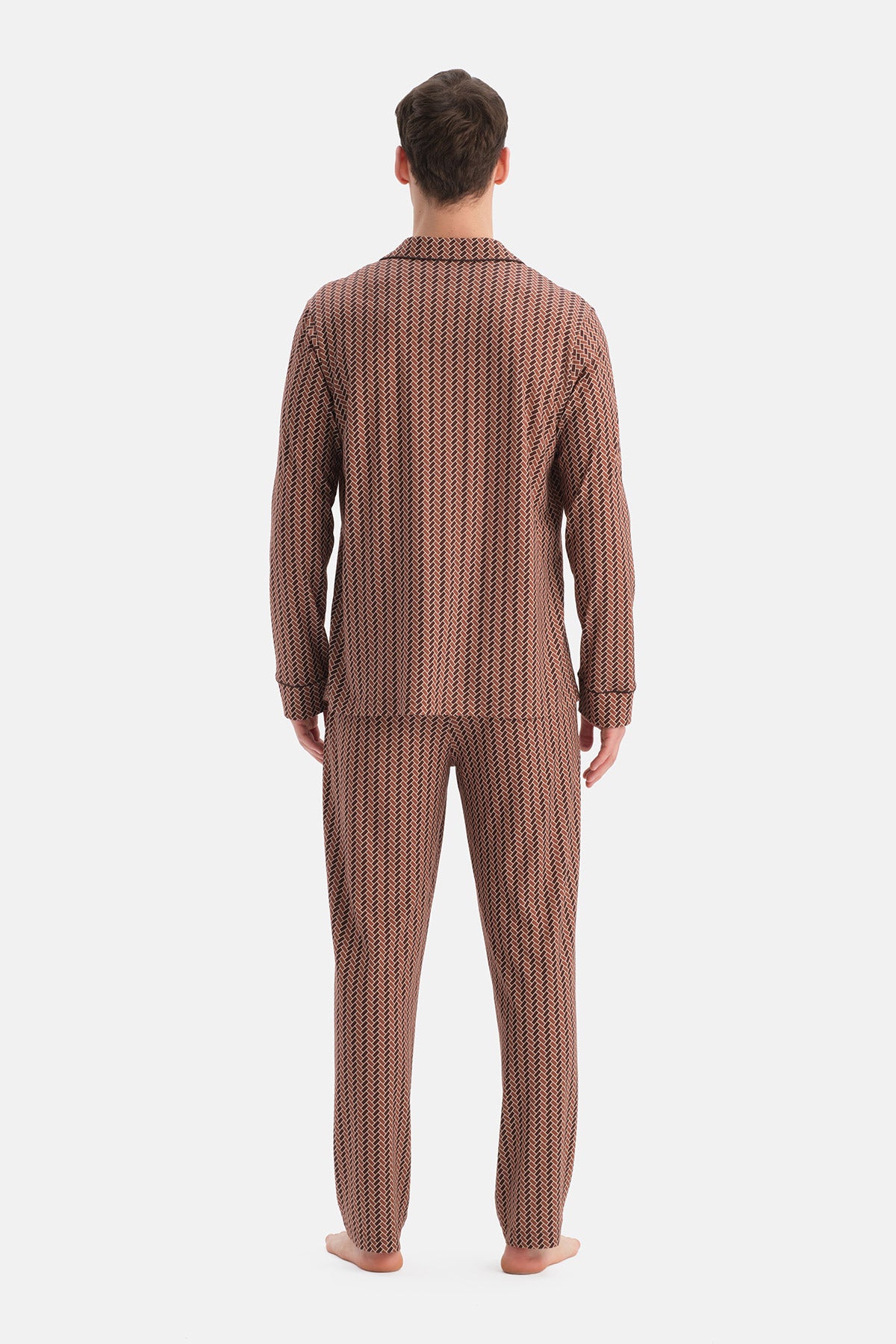 Multicolor Geometrik Desenli Pamuk Modal Gömlek Pantolon Takım