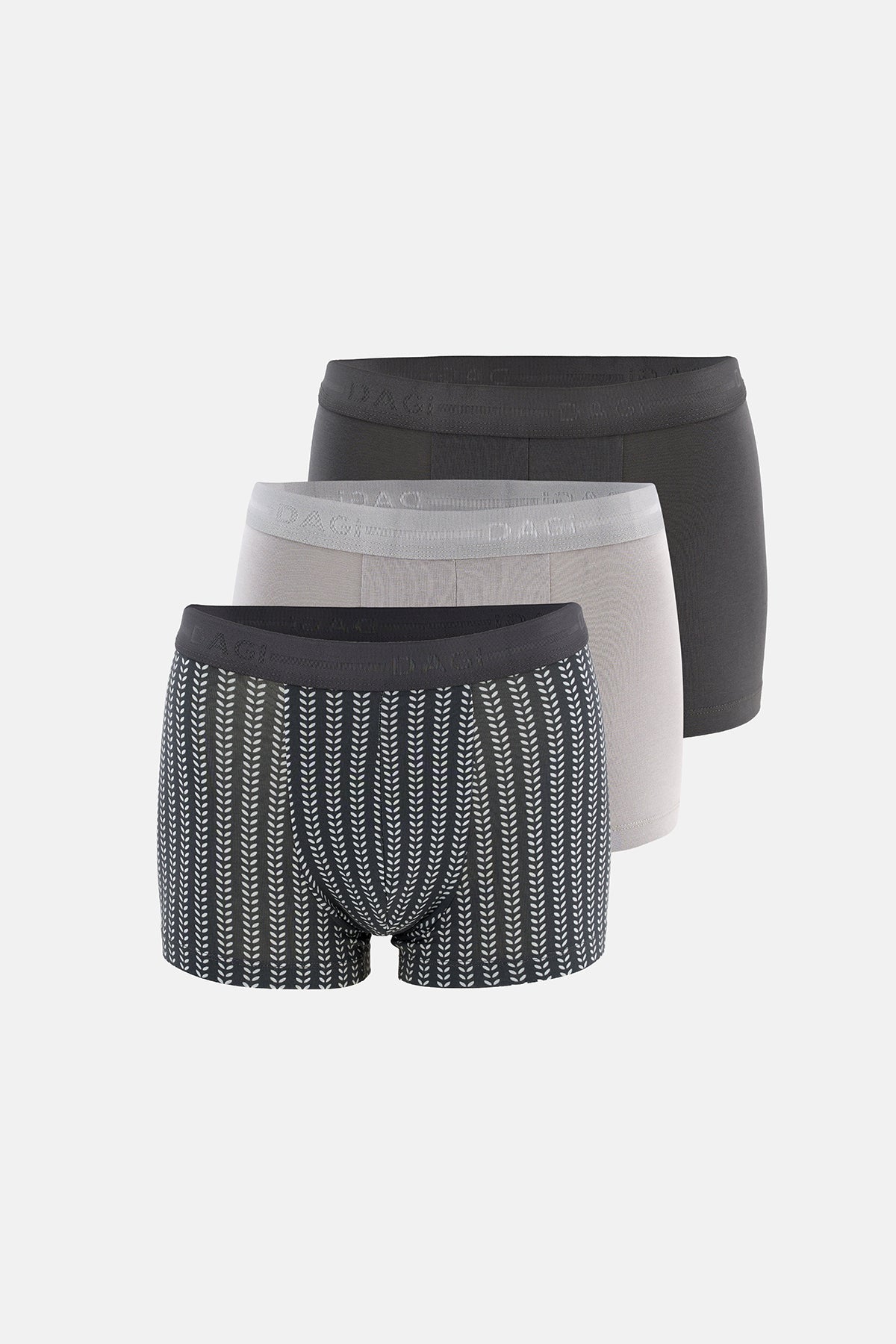 ANTRASİT-GRİ 3'lü Desenli Pamuk Boxer